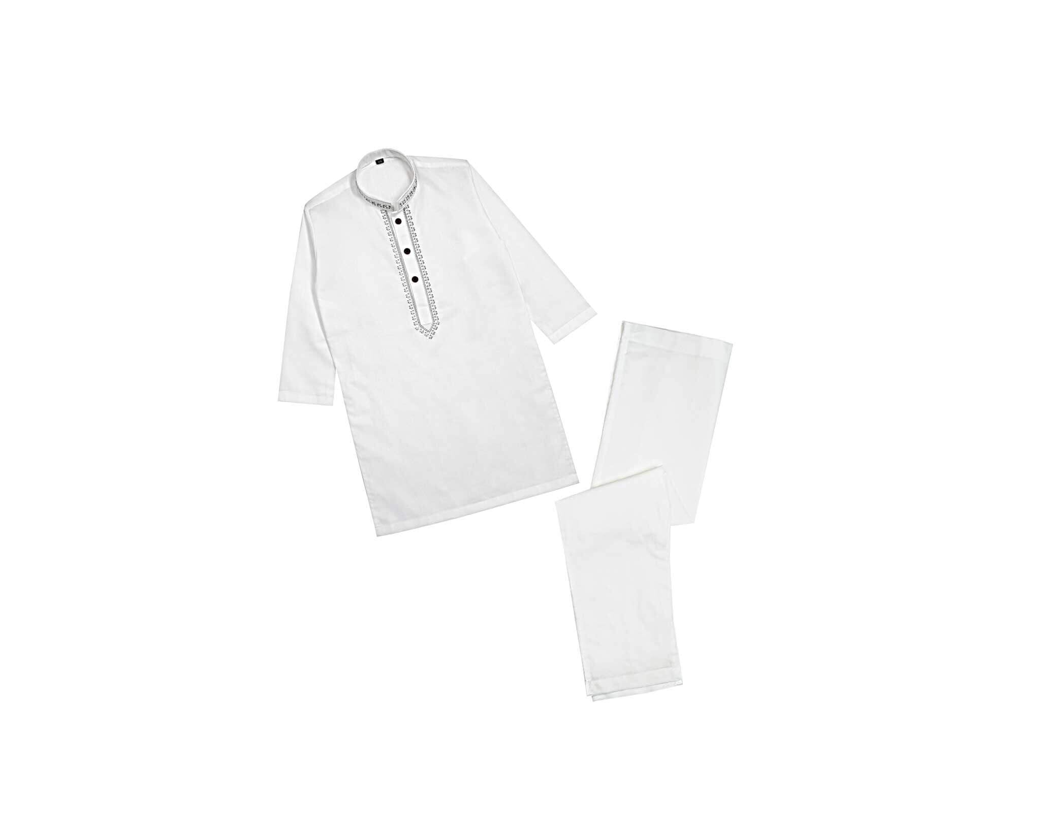 Floral Embroidery Cotton Kurta &amp; Trouser Set – Off White