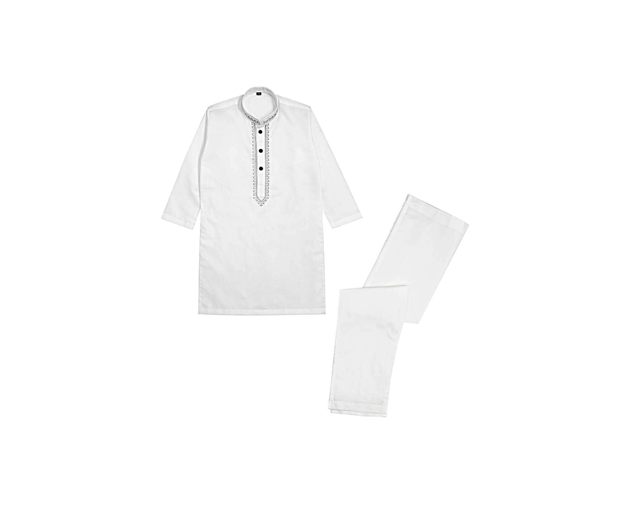 Floral Embroidery Cotton Kurta &amp; Trouser Set – Off White