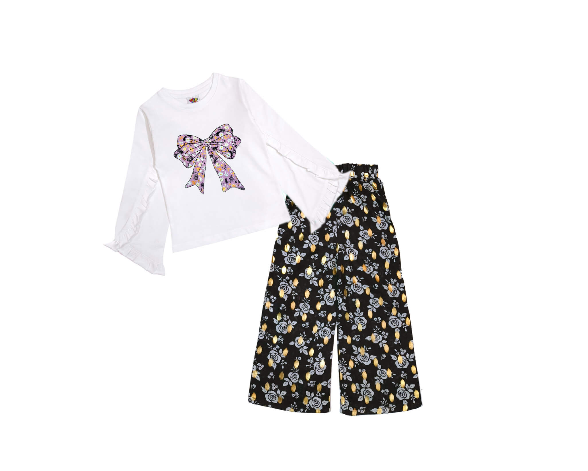 Floral Nights Palazzo Set - White &amp; Black