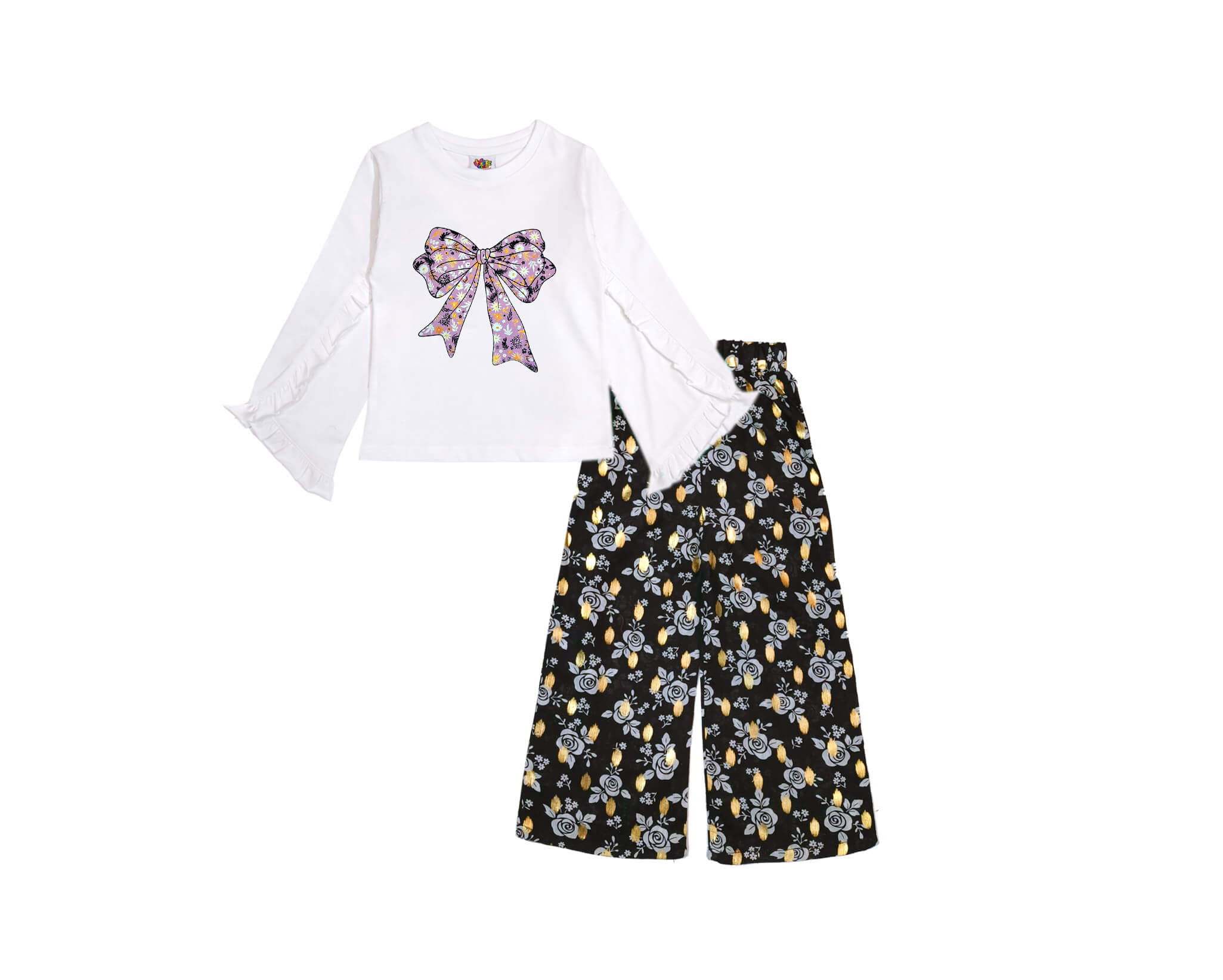 Floral Nights Palazzo Set - White &amp; Black