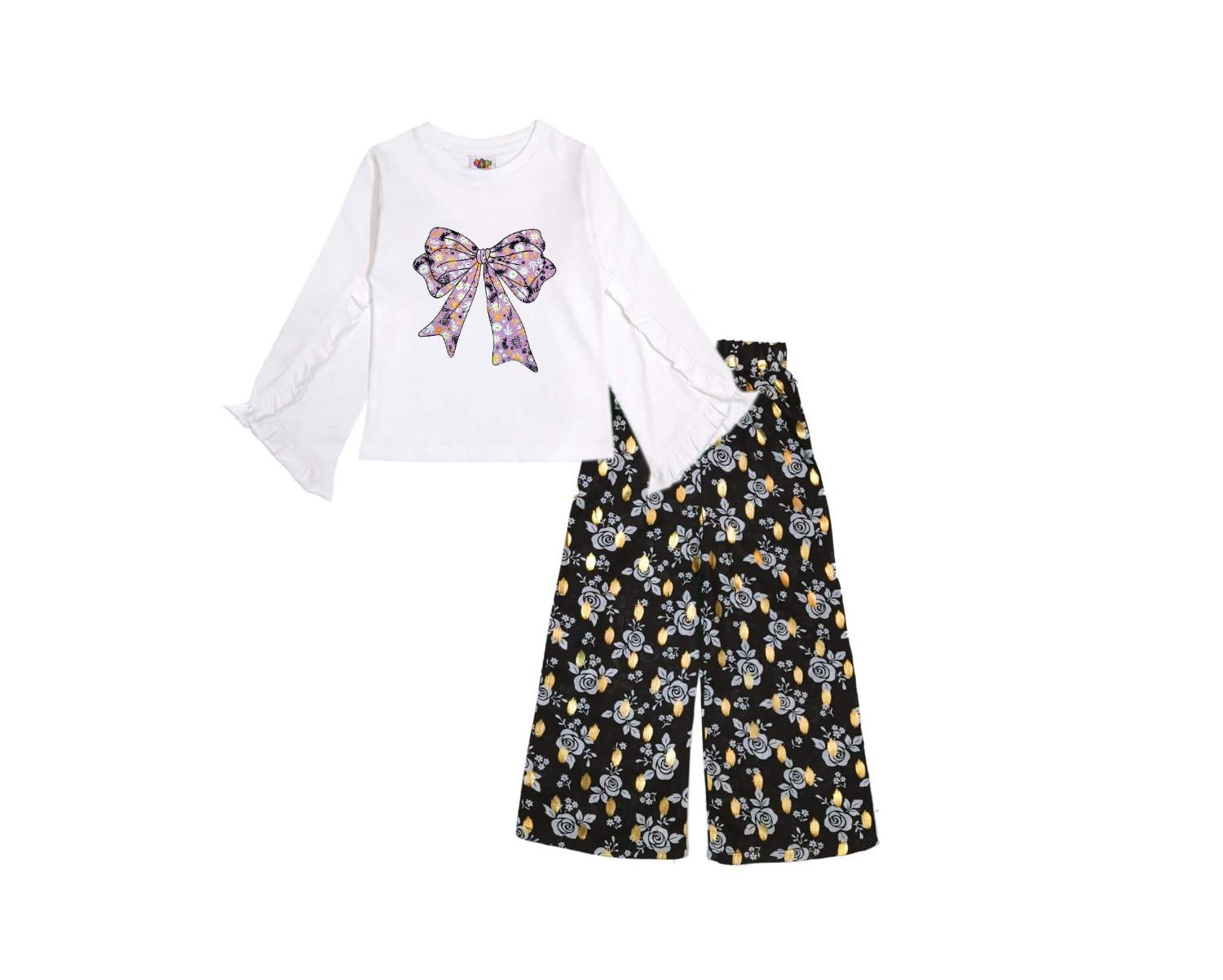 Floral Nights Palazzo Set - White &amp; Black