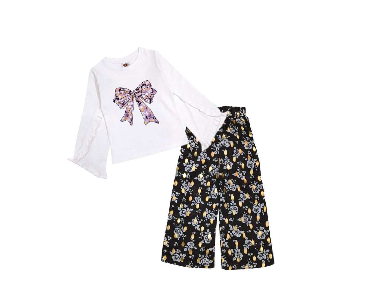Floral Nights Palazzo Set - White &amp; Black1
