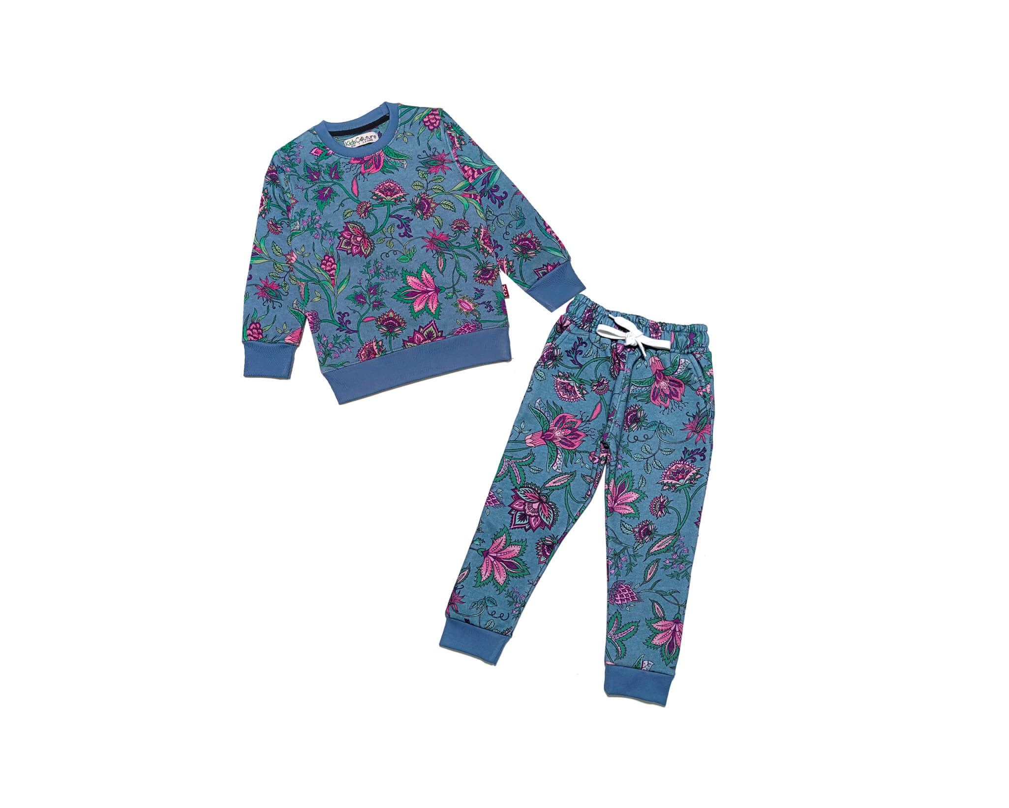 Florocent Flowers Fleece Tracksuit - Aqua