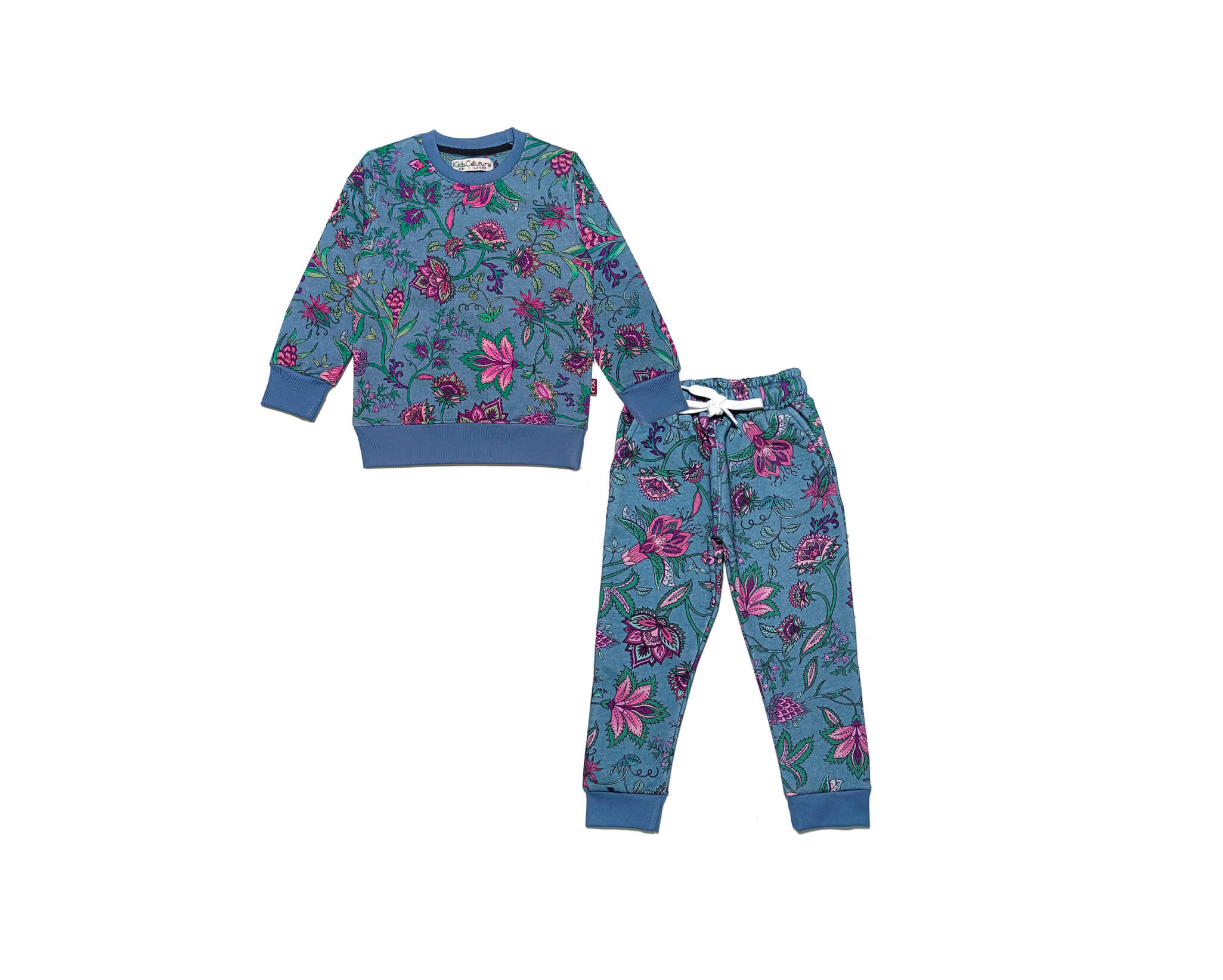 Florocent Flowers Fleece Tracksuit - Aqua