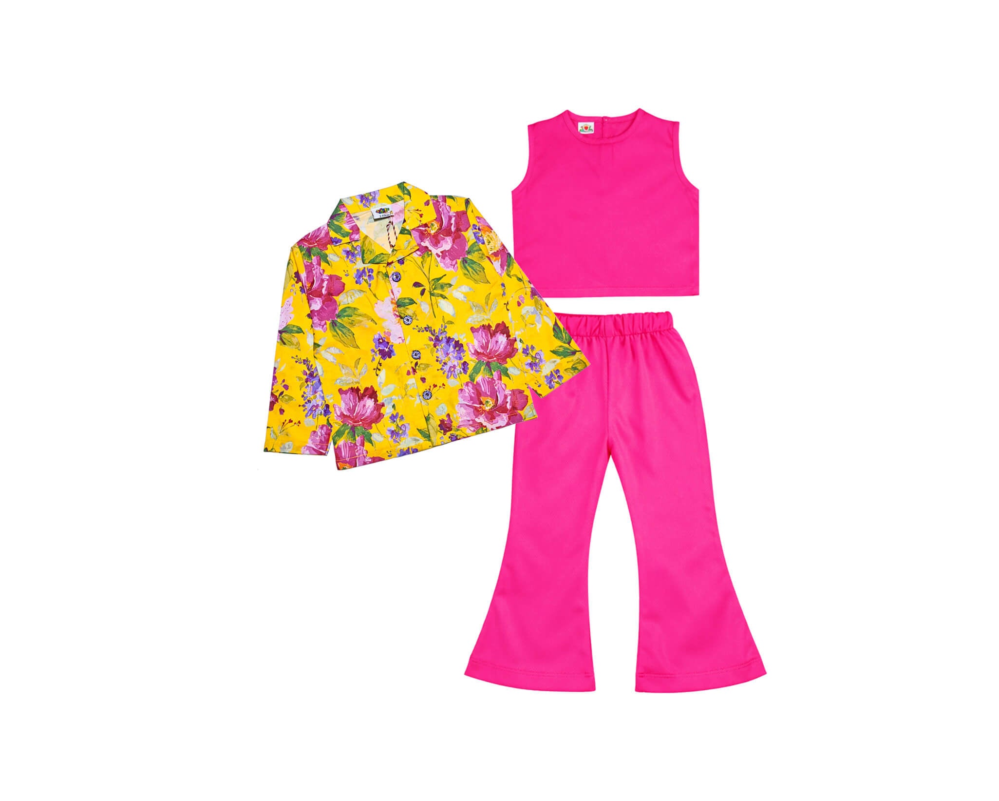 Flowers Garden 3pcs Suit – Shocking Pink &amp; Mustard