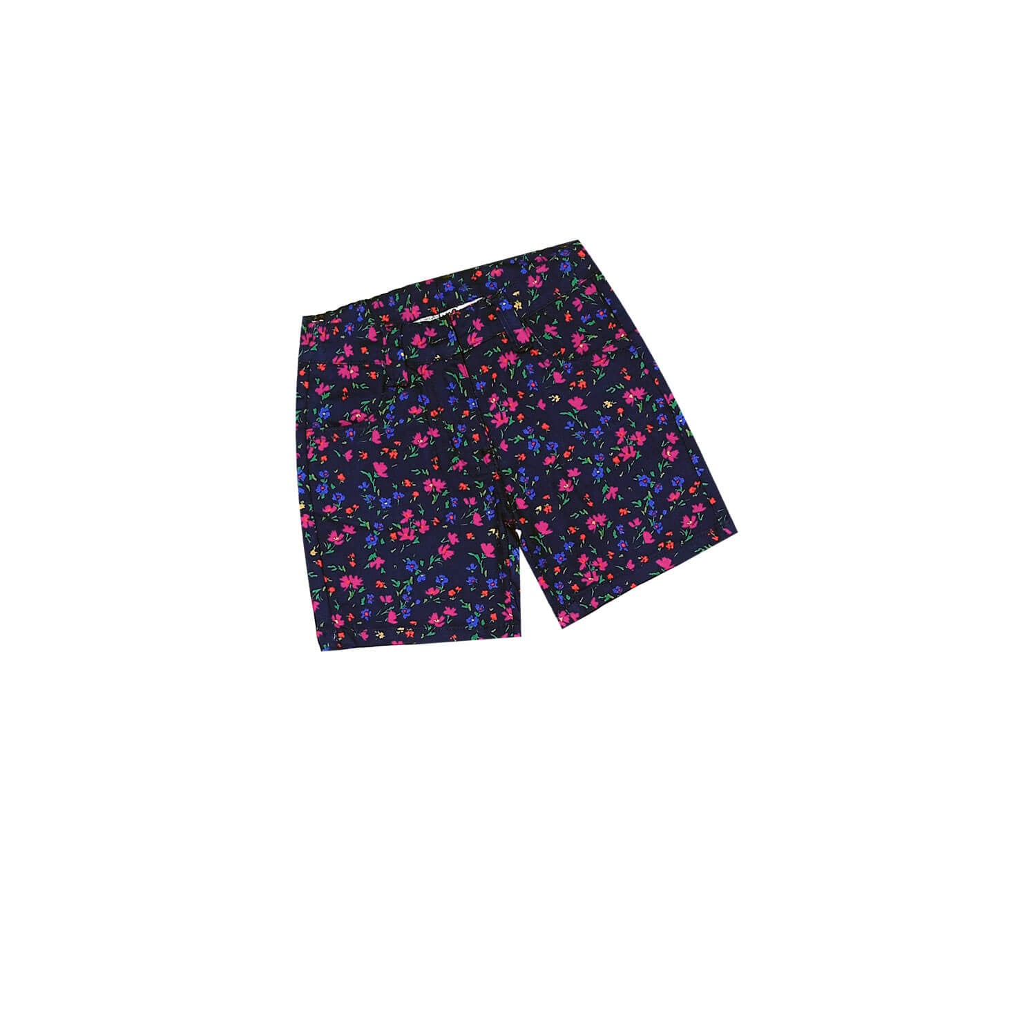 Flowers Print Girls Cotton Twill Fabric Short-Navy-Blue