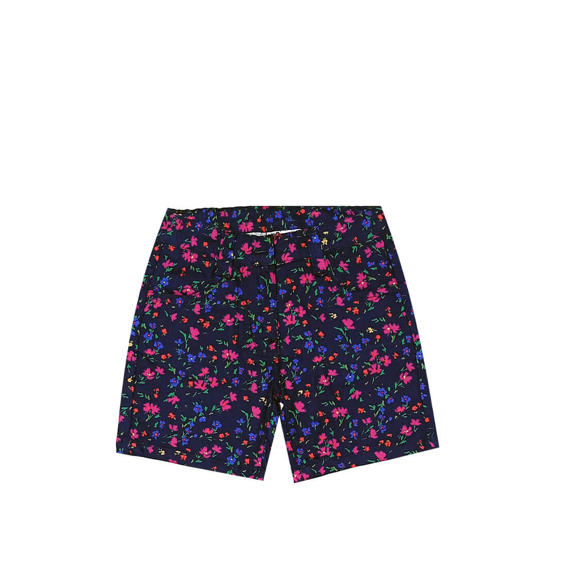 Flowers Print Girls Cotton Twill Fabric Short-Navy-Blue