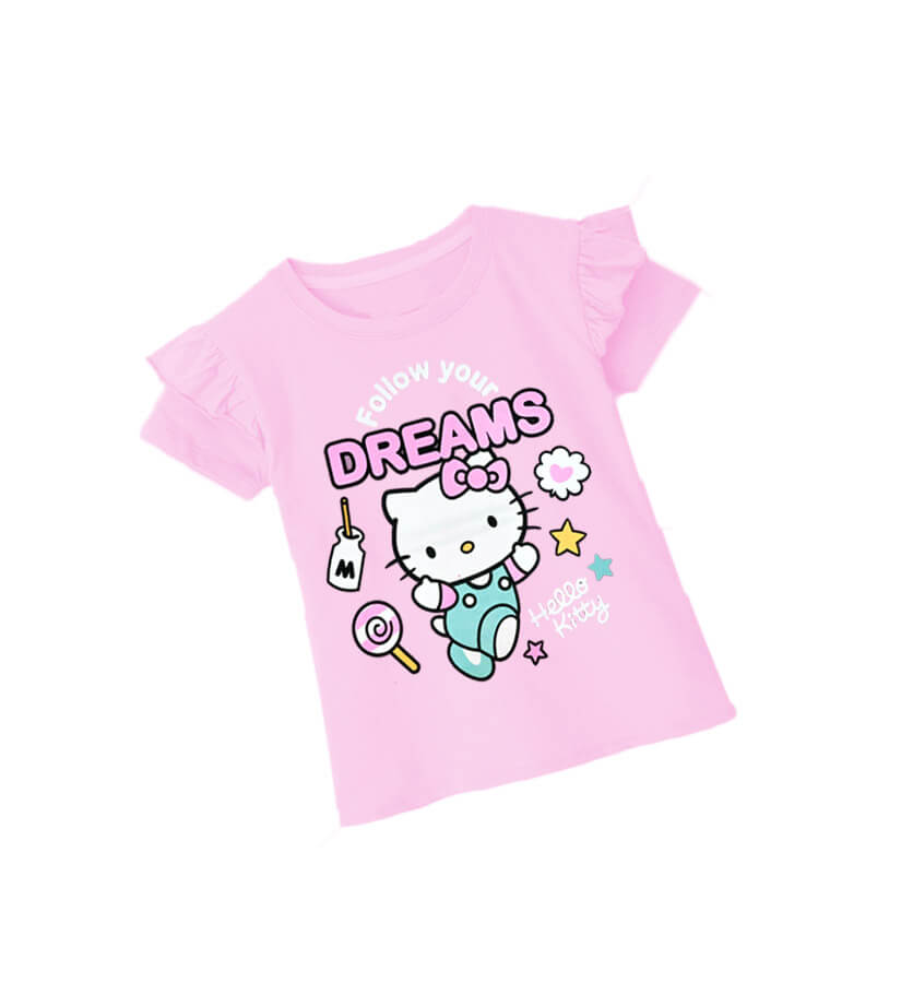 Follow Your Dream Frill Hall Sleeve T Shirt - Baby Pink