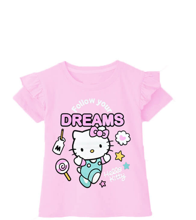 Follow Your Dream Frill Hall Sleeve T Shirt - Baby Pink