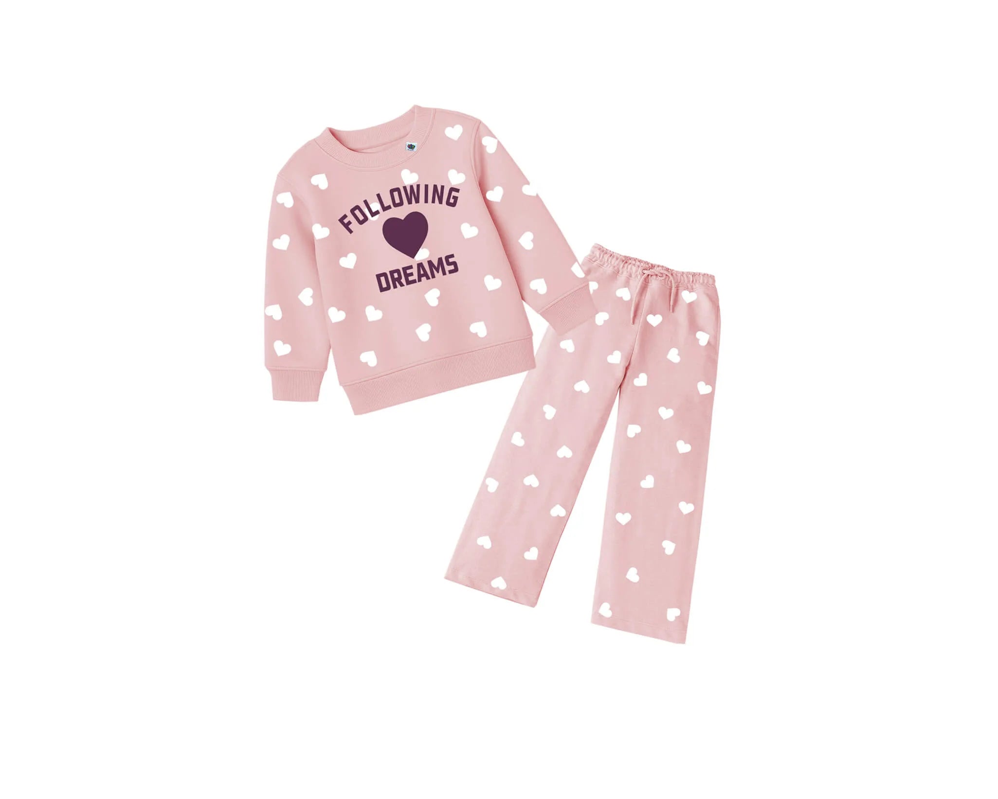 Following Dreams Hearts Fleece Tracksuit -Peach