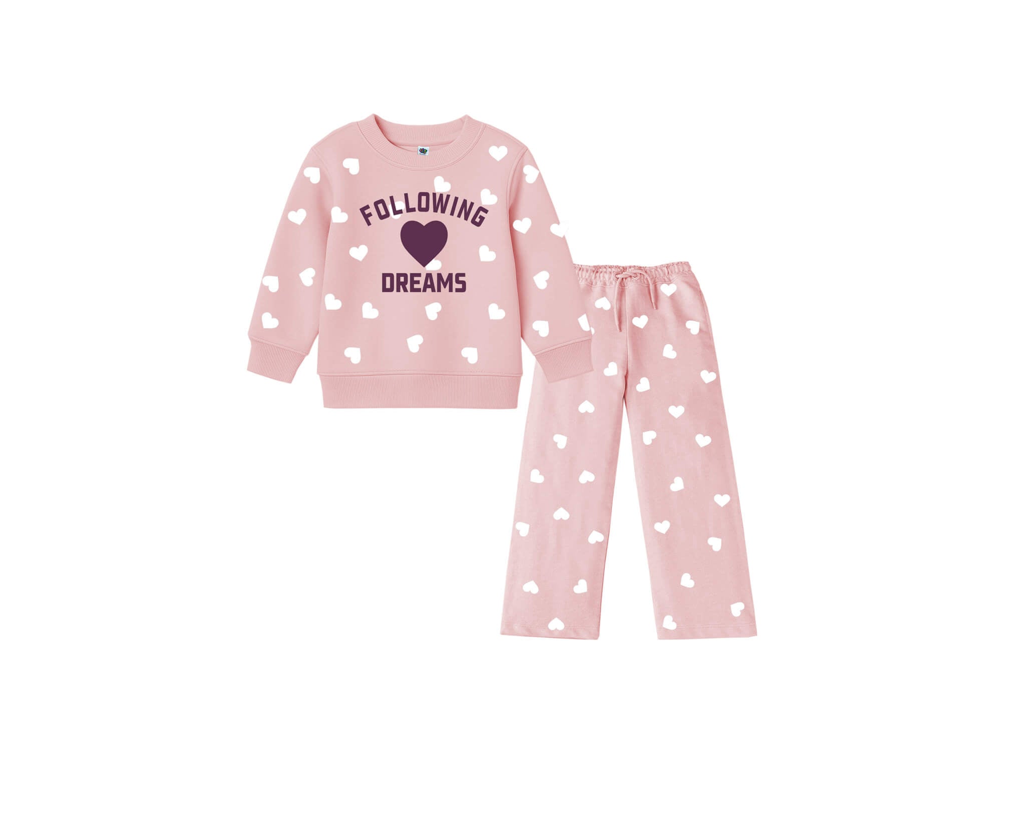 Following Dreams Hearts Fleece Tracksuit -Peach