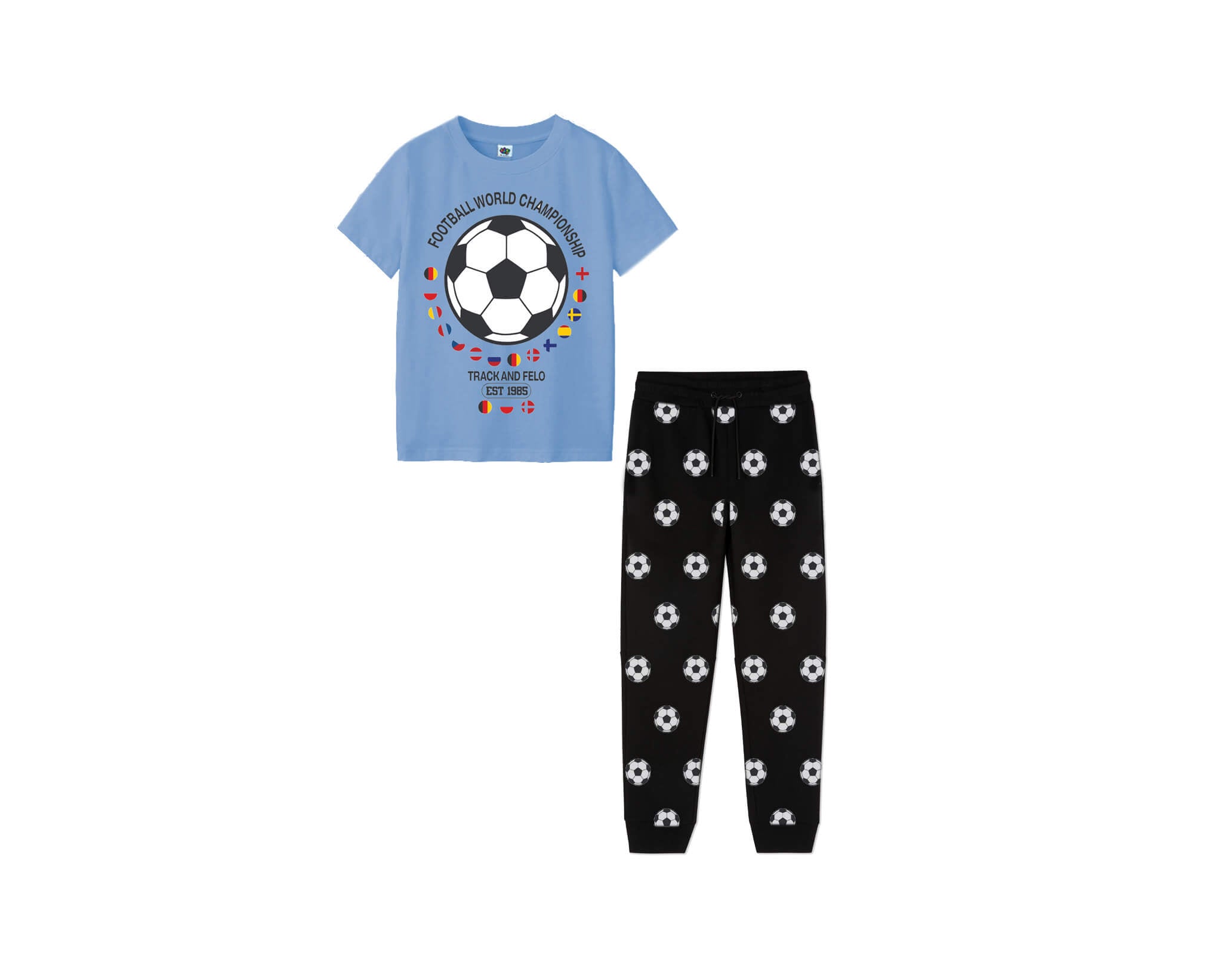 Football World Championship Tee &amp; Trouser – Sky Blue &amp; Black