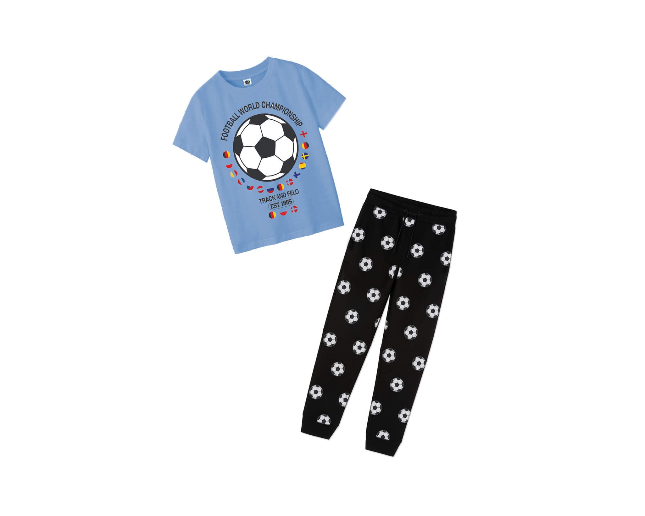 Football World Championship Tee &amp; Trouser – Sky Blue &amp; Black