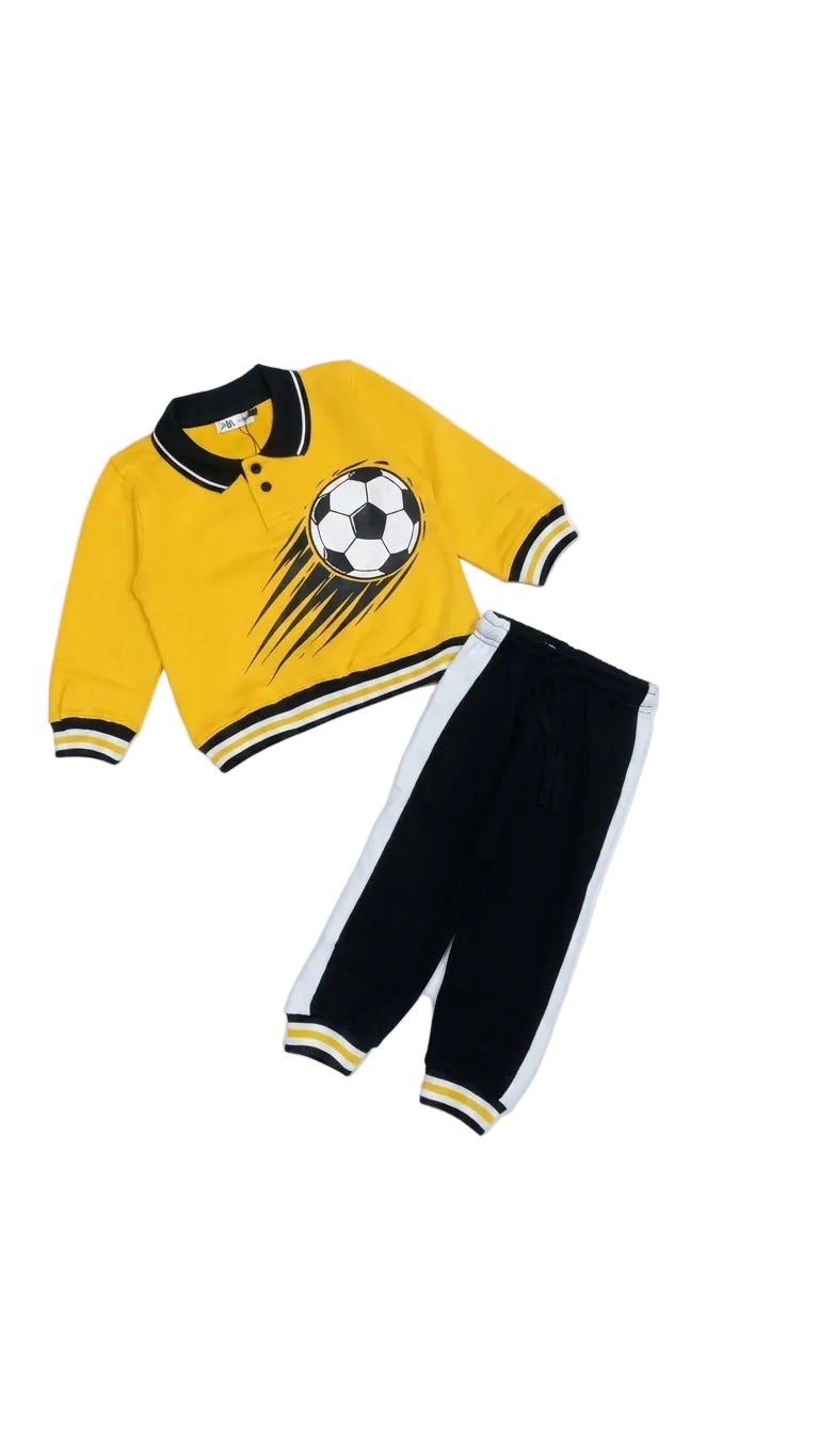 Football Playing Fleece Tracksuit - Yellow & Black
