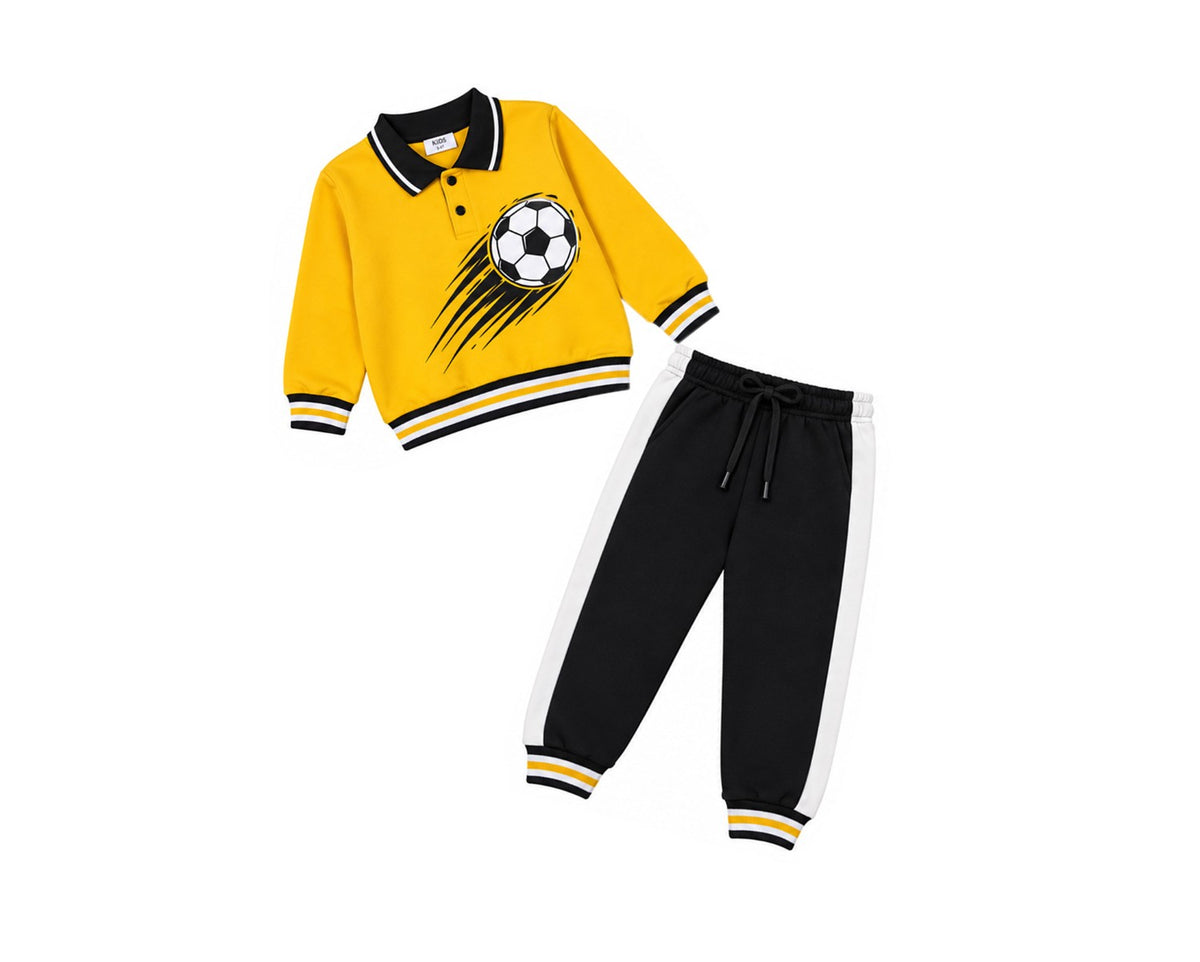 Football Playing Fleece Tracksuit - Yellow & Black