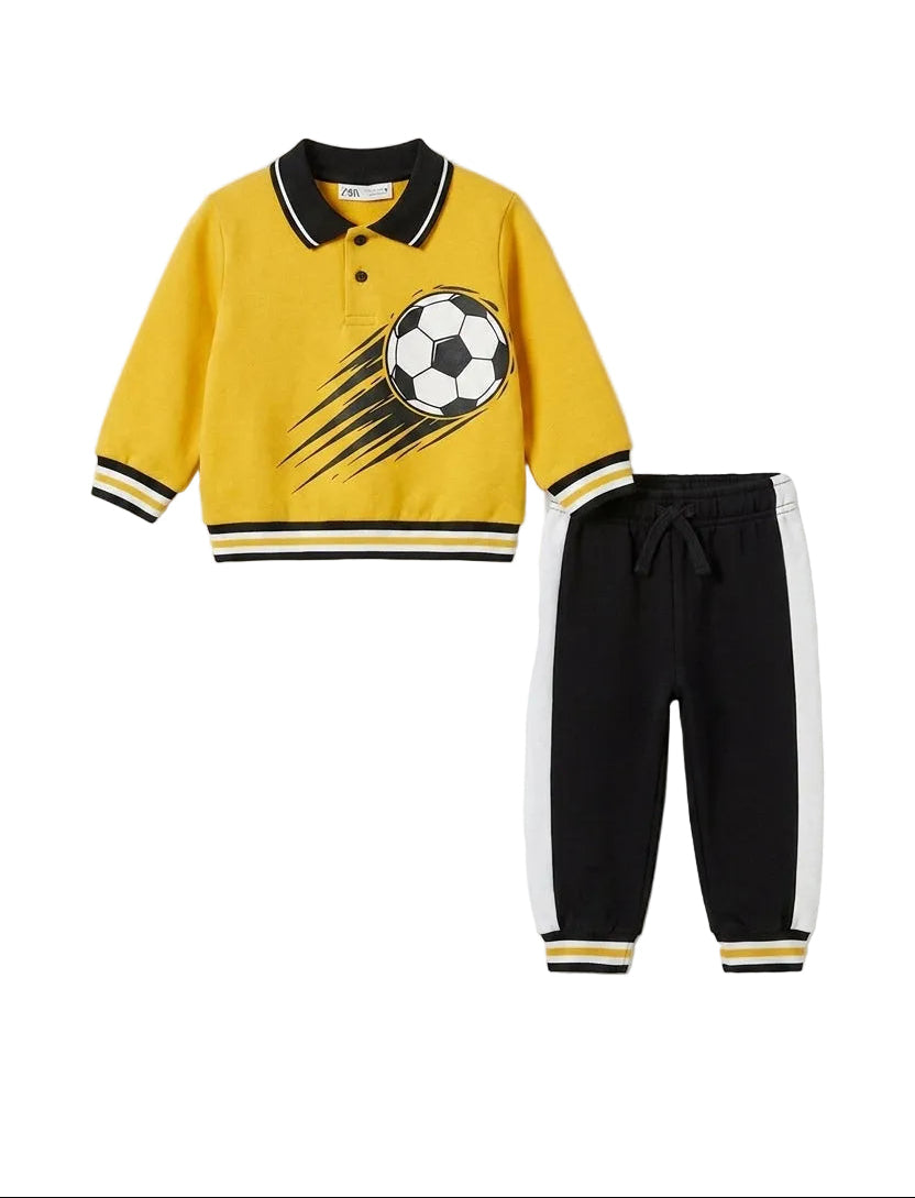 Football Playing Fleece Tracksuit - Yellow & Black