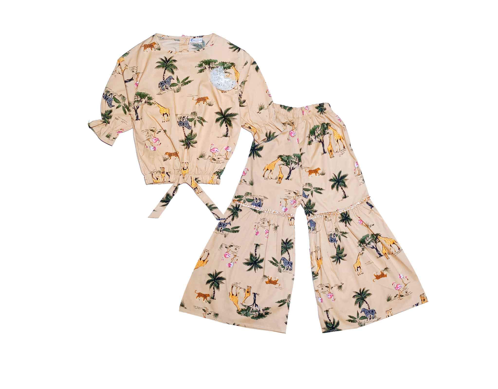 Forest Life Cotton Short Top with Gharrara - Camel