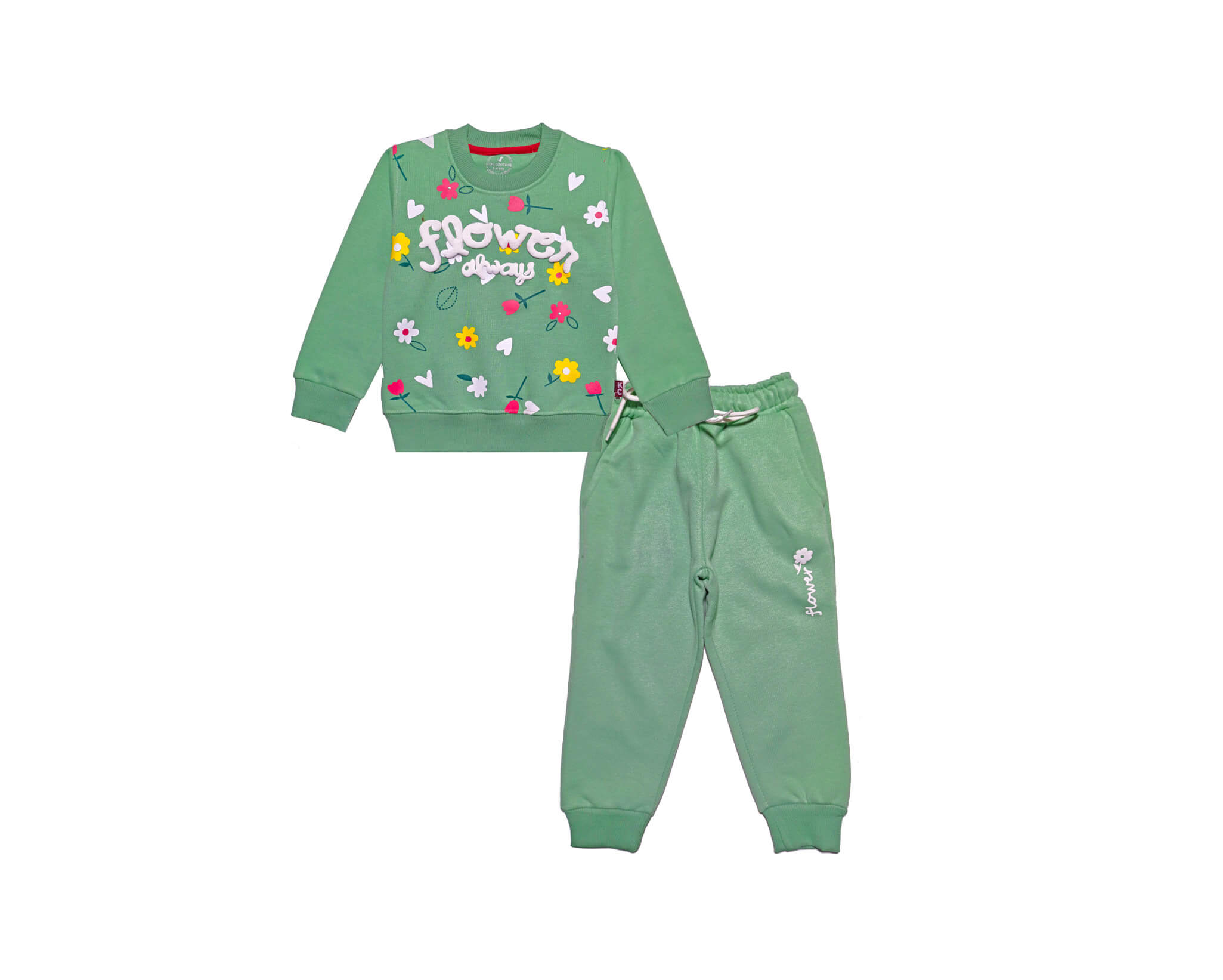 Friends Always Flowers Fleece Tracksuit - Pistachio Green
