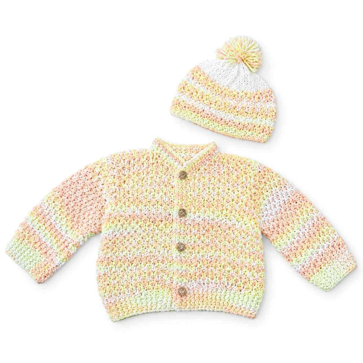 Frock With Cap Baby Hand Made Wool - White & Peach