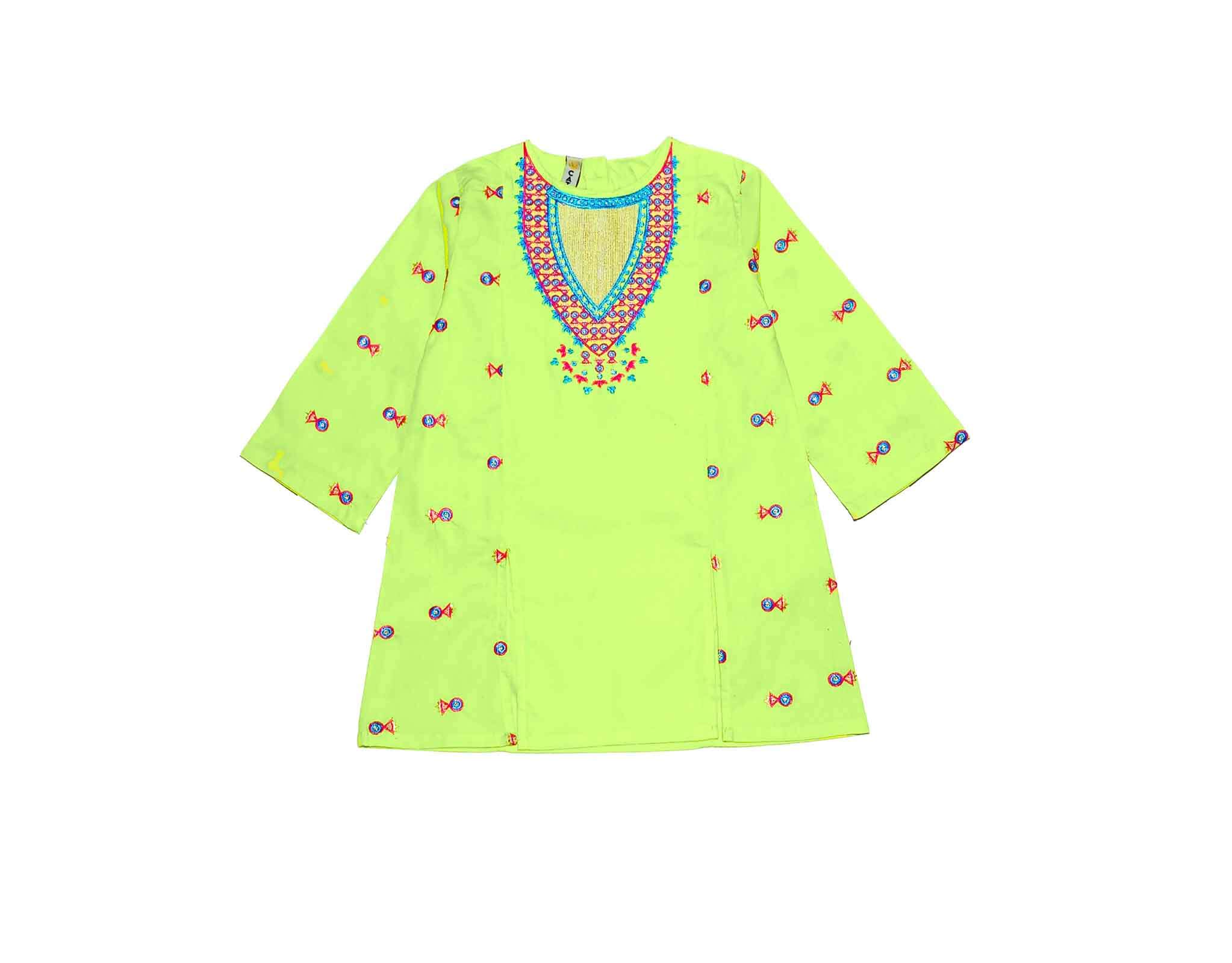 Front Cut Embroiderd Stylish Kurti - Light Green