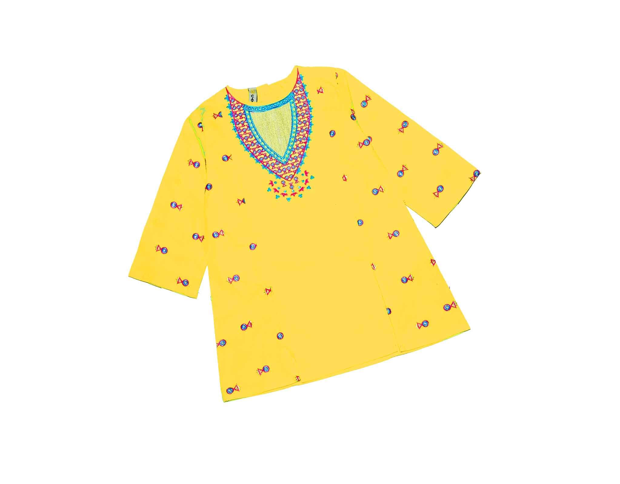 Front Cut Embroiderd Stylish Kurti - Yellow