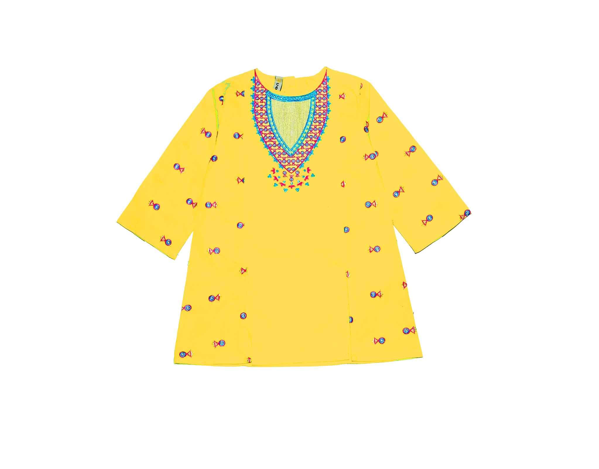 Front Cut Embroiderd Stylish Kurti - Yellow