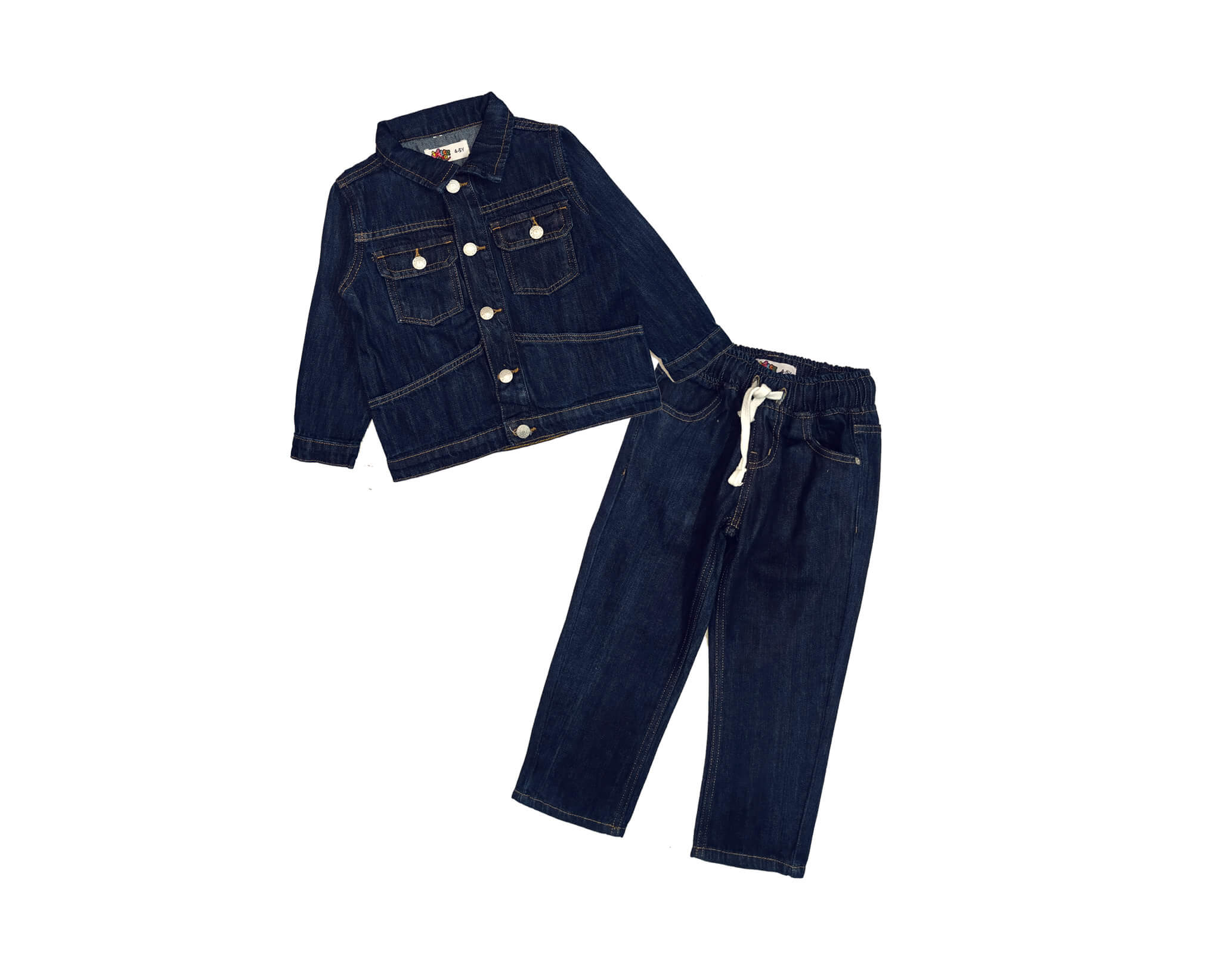 Front Pocket Stylish Boys' Denim Jacket and Elastic Waist Jeans Set - Dark Blue