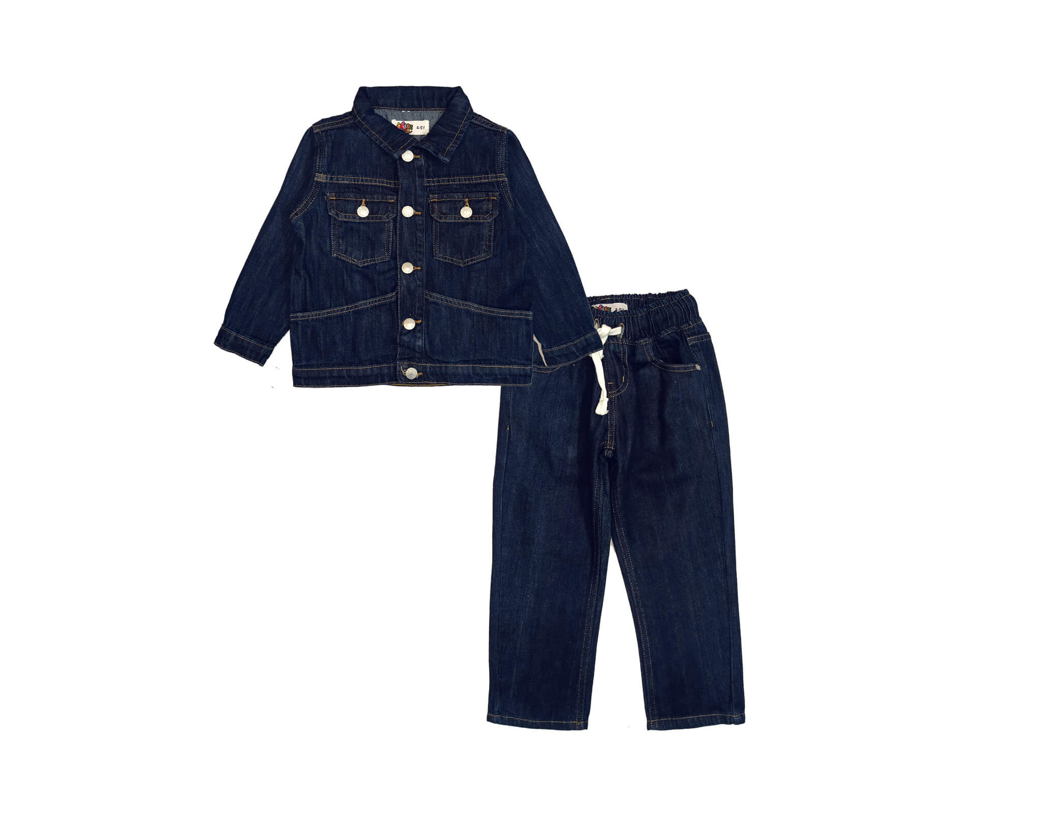 Front Pocket Stylish Boys' Denim Jacket and Elastic Waist Jeans Set - Dark Blue