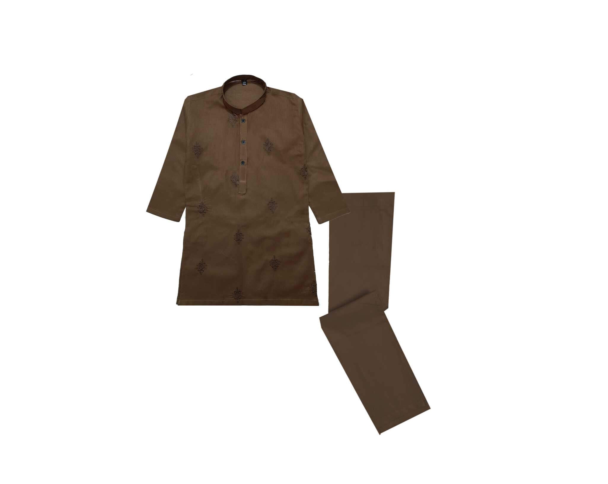 FrontFullEmbroideredCottonKurta_TrouserSet_Brown