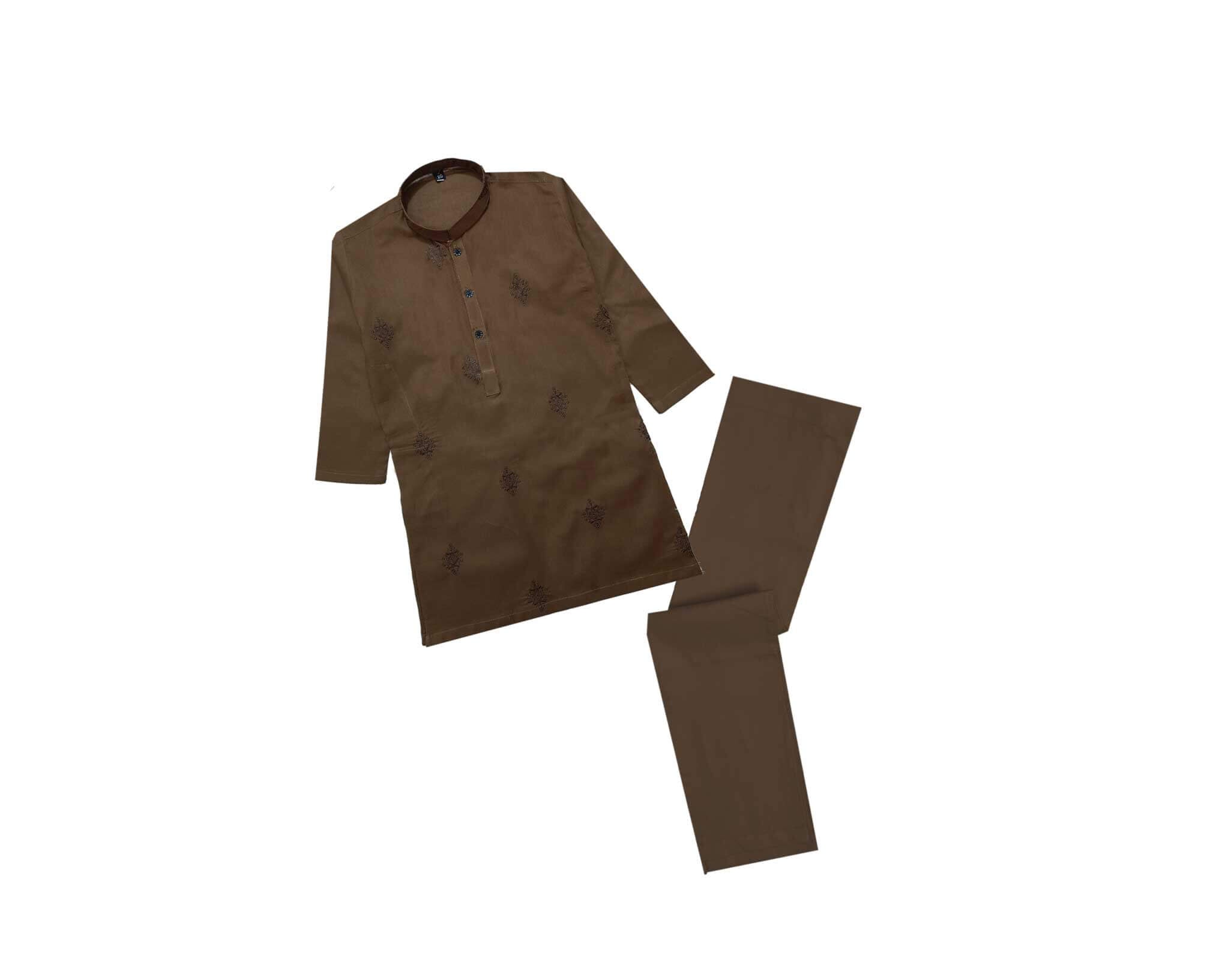FrontFullEmbroideredCottonKurta_TrouserSet_Brown_1