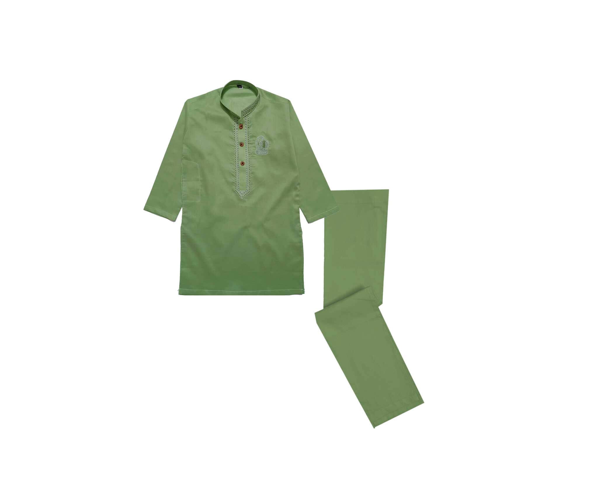 FrontGreenEmbroideredBatchCottonKurta_TrouserSet_Green