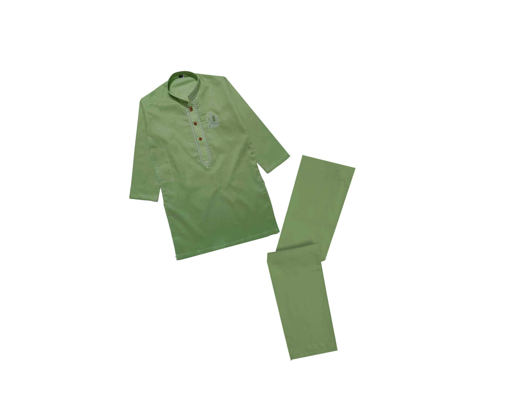 FrontGreenEmbroideredBatchCottonKurta_TrouserSet_Green_1