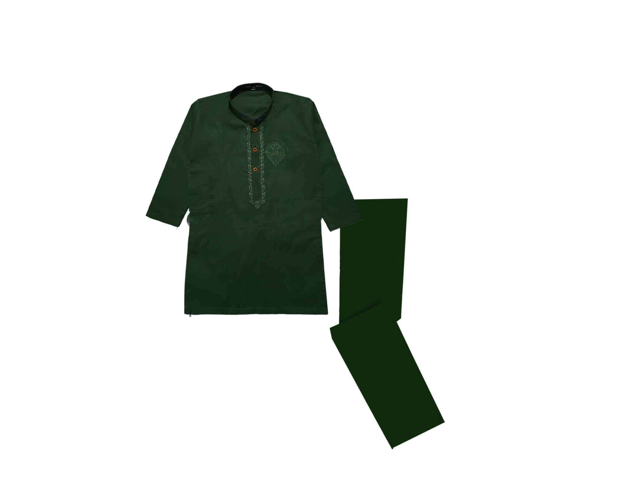 FrontOliveGreenEmbroideredCottonKurta_TrouserSet_OliveGreen