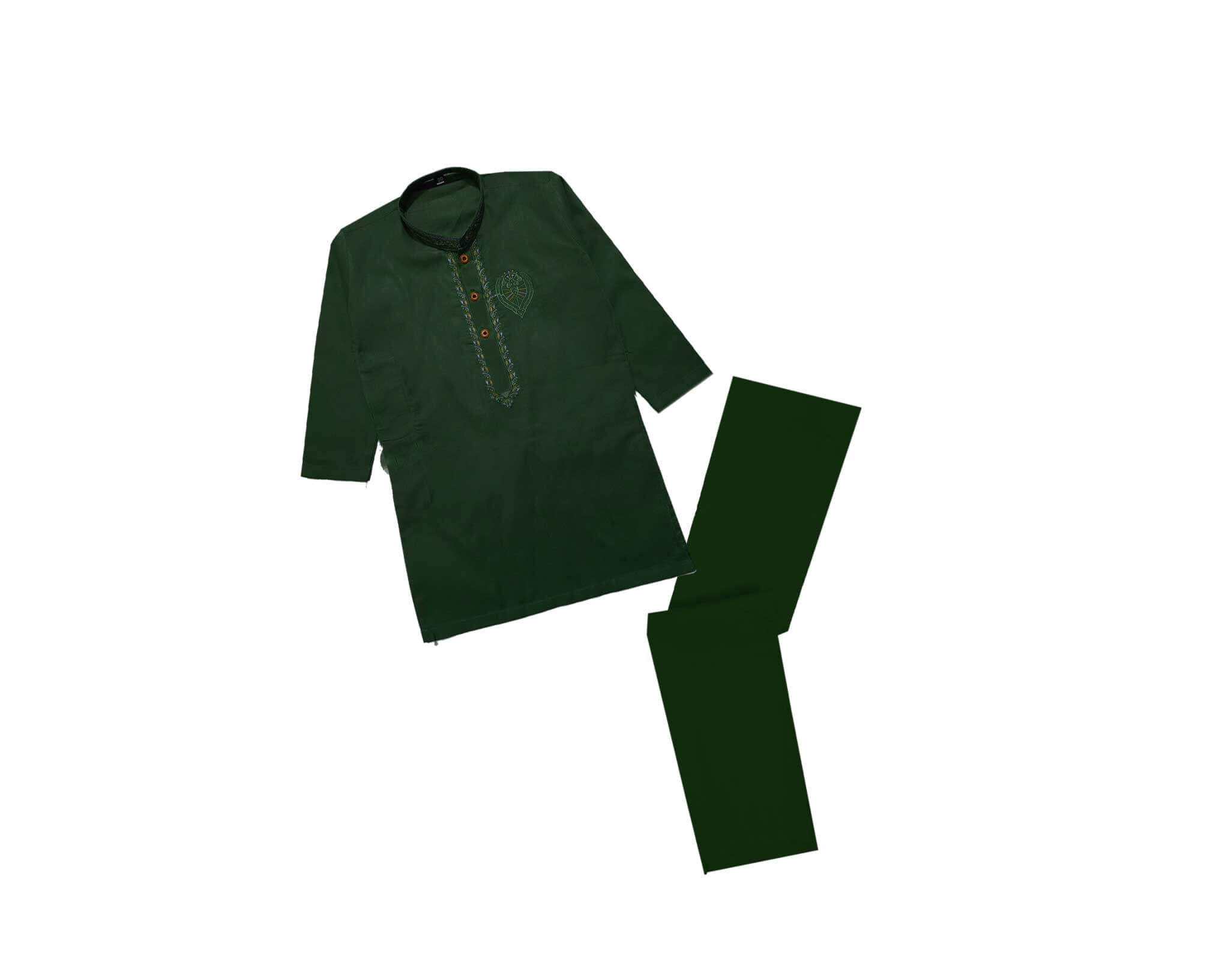 FrontOliveGreenEmbroideredCottonKurta_TrouserSet_OliveGreen_1