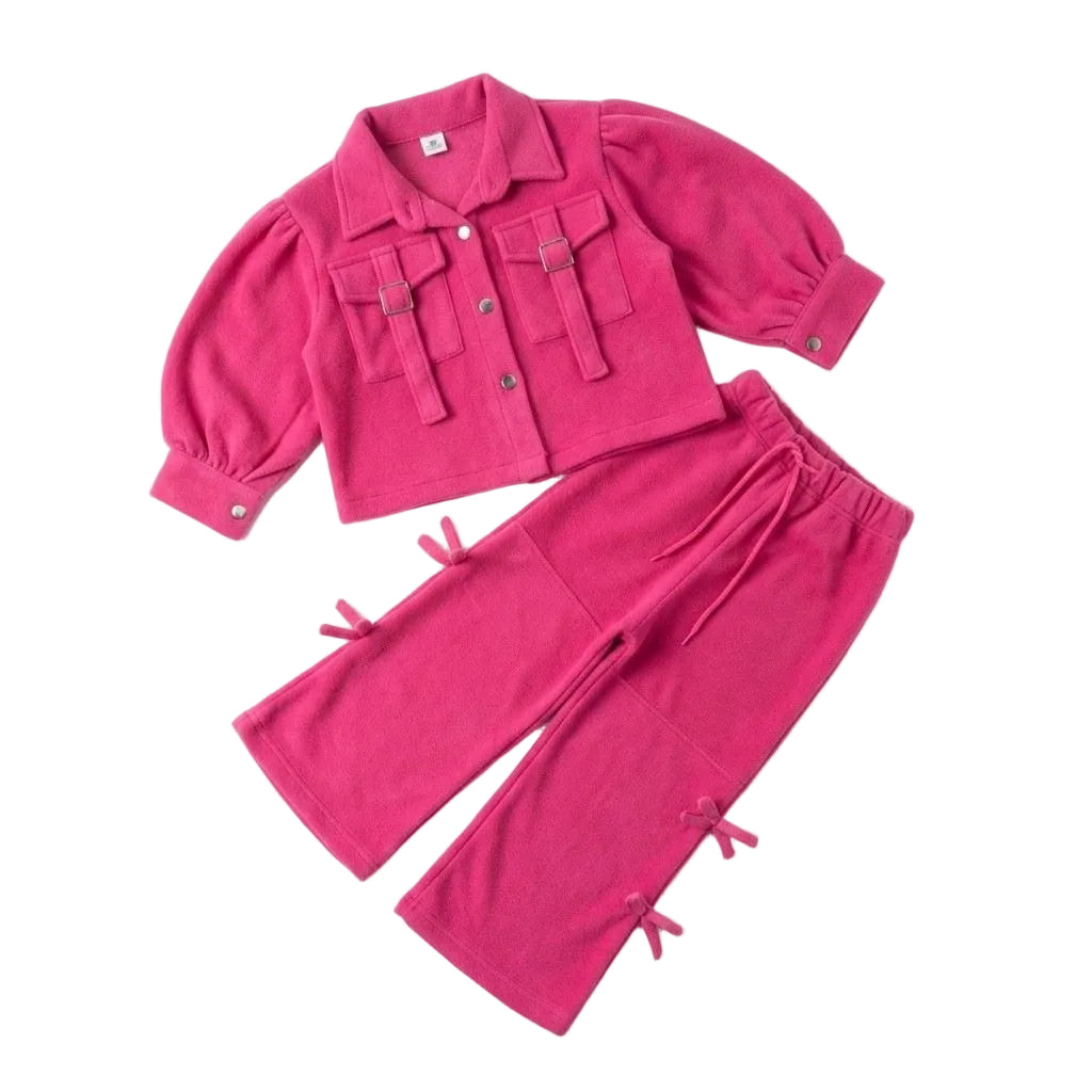 Front Pocket Coat &  Baggy Trouser - Shocking Pink