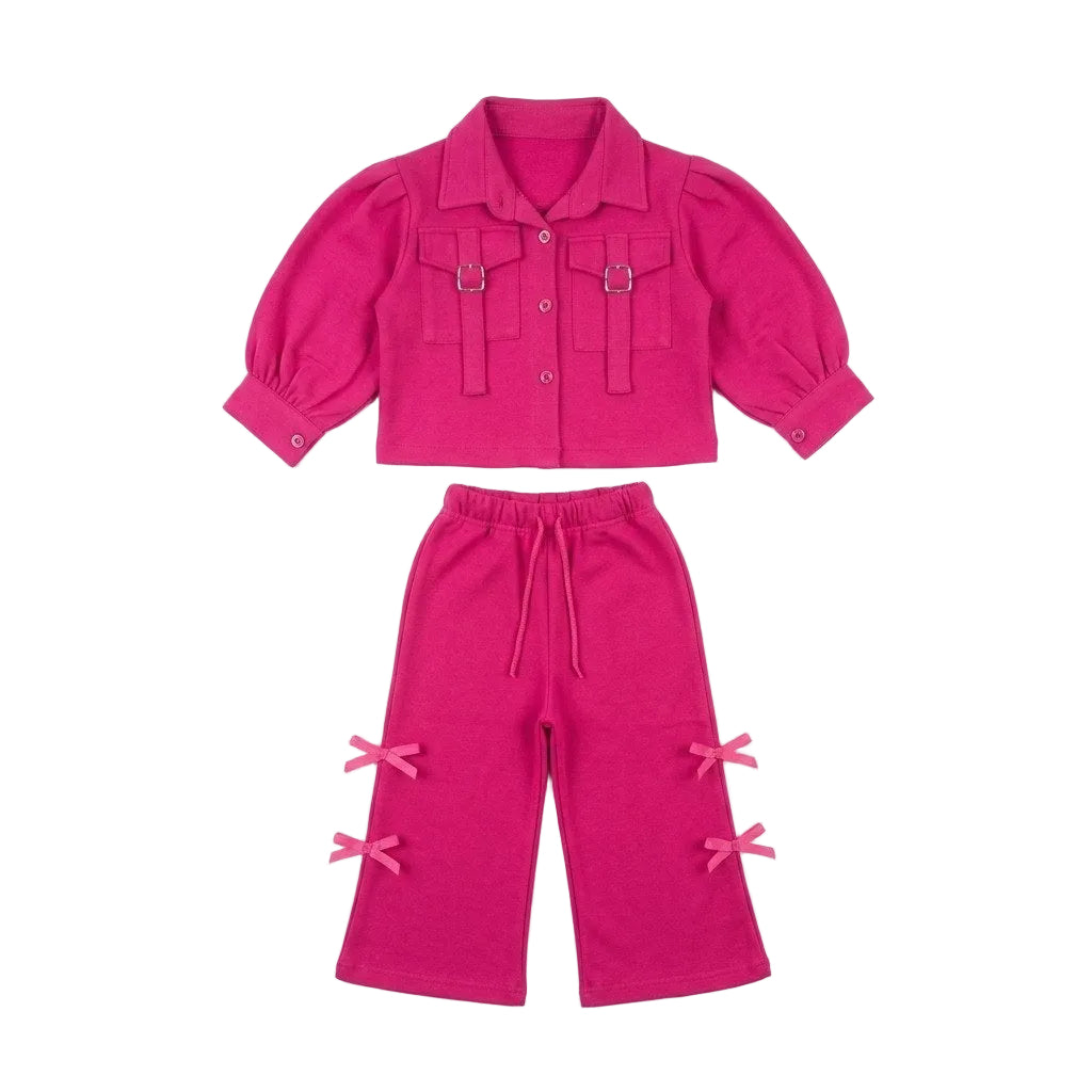 Front Pocket Coat &  Baggy Trouser - Shocking Pink
