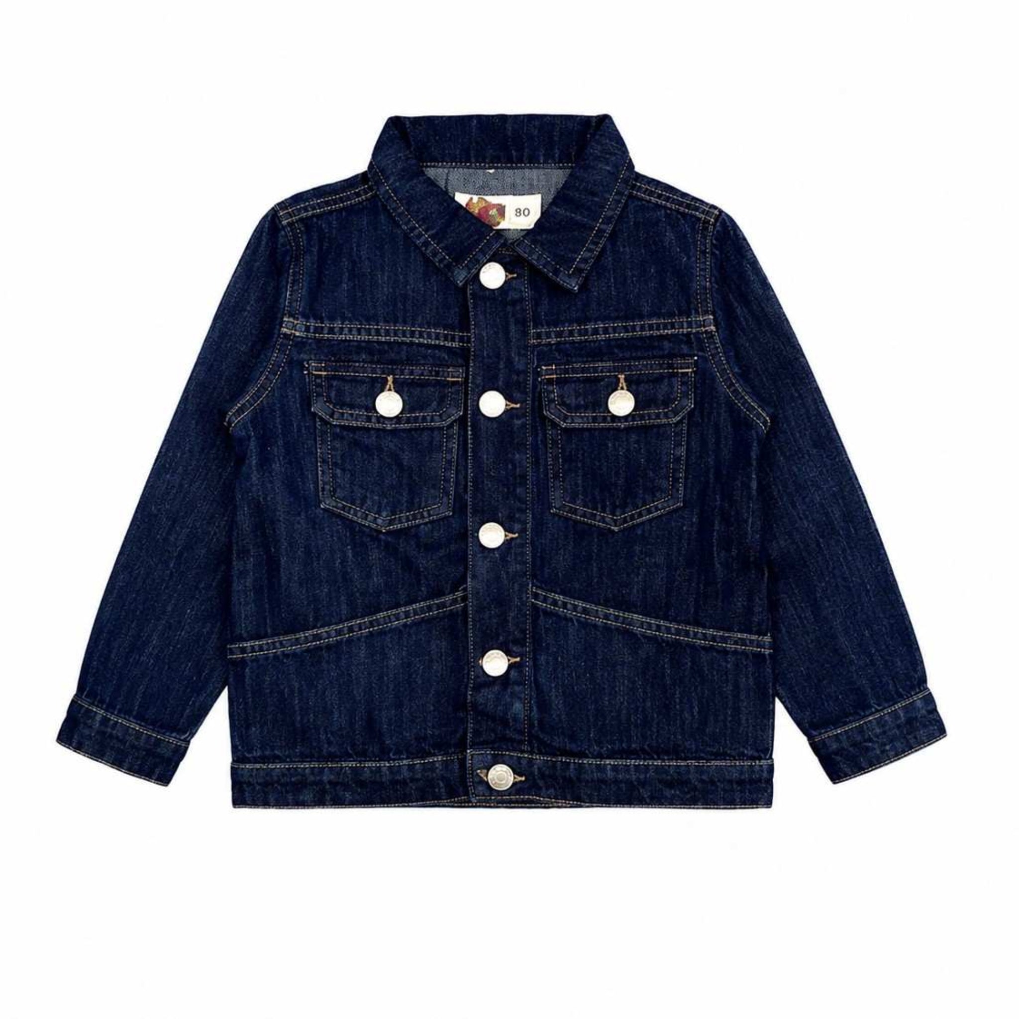 Front Pocket Stylish Boys' Denim Jacket  - Dark Blue