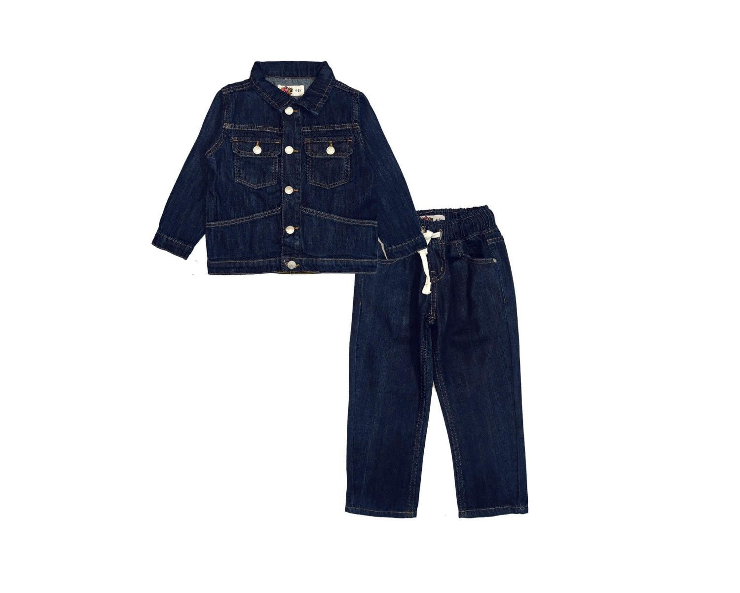 Front Pocket Stylish Boys' Denim Jacket and Elastic Waist Jeans Set - Dark Blue