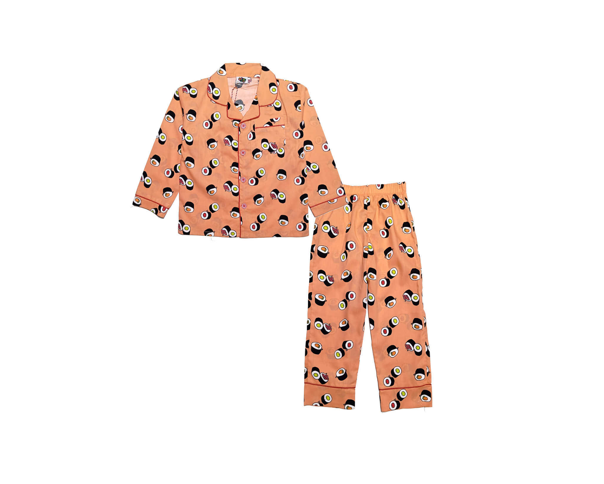 Fruite Candy Full Sleeves Cotton Night Suit -Peach