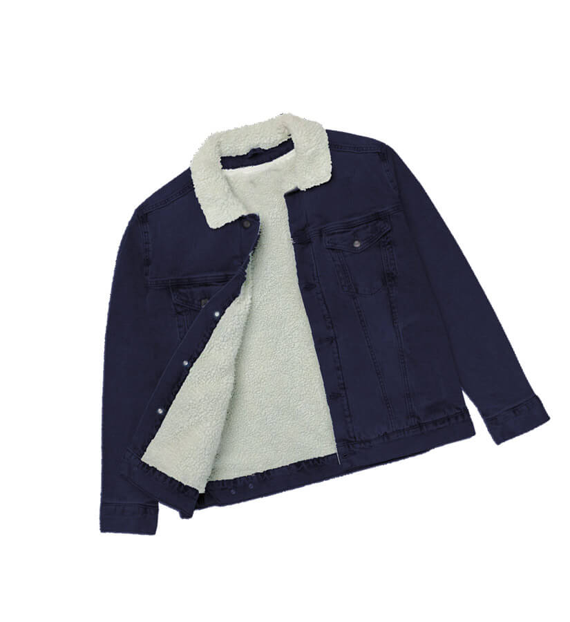 Full Body Fur Denim Jackets - Navy Blue