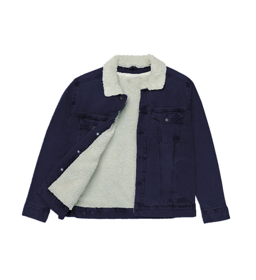 Full Body Fur Denim Jackets - Navy Blue