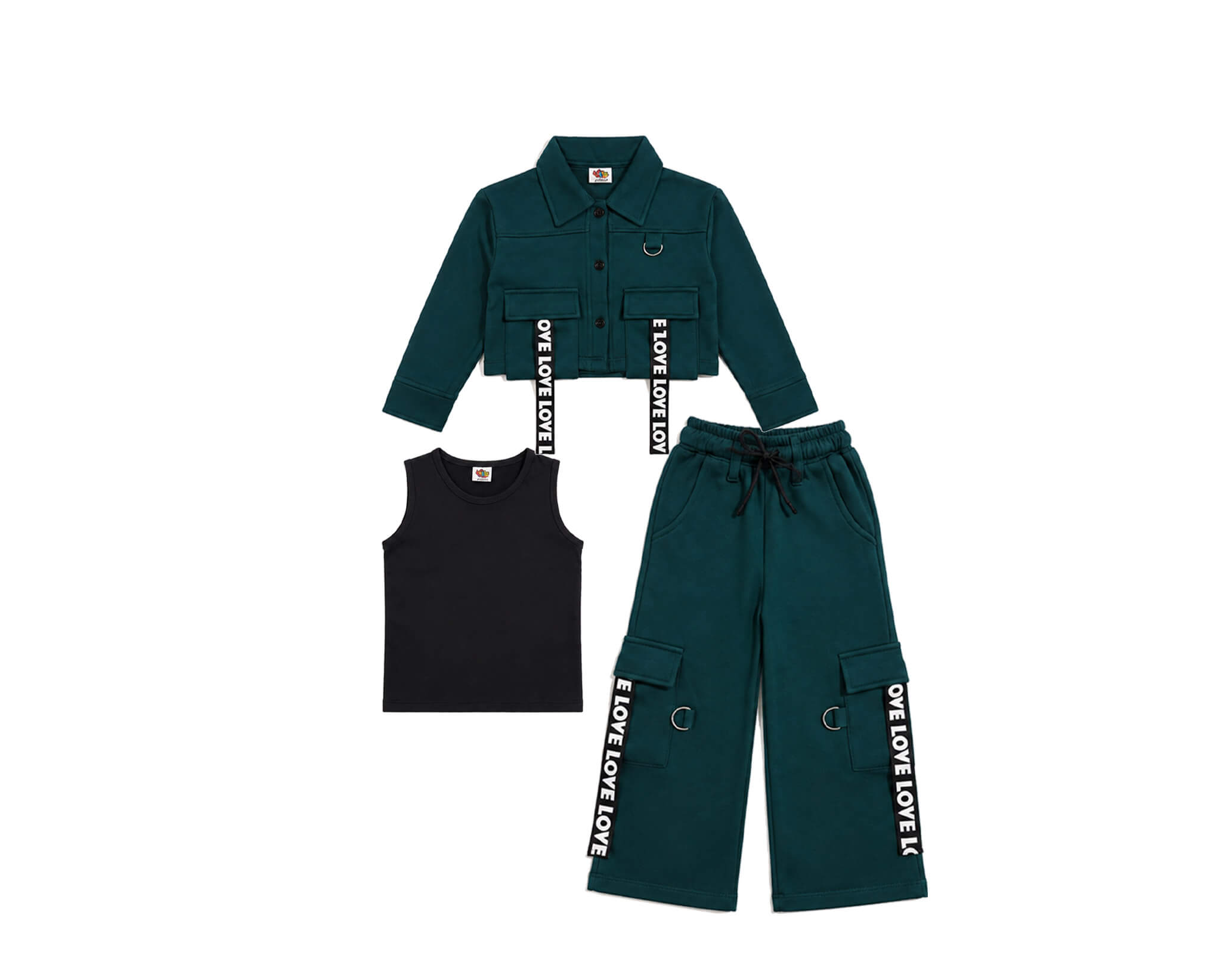 Full Fashion Front Pocket Coat Sleeveless Inner & Baggy Trouser - Green-1
