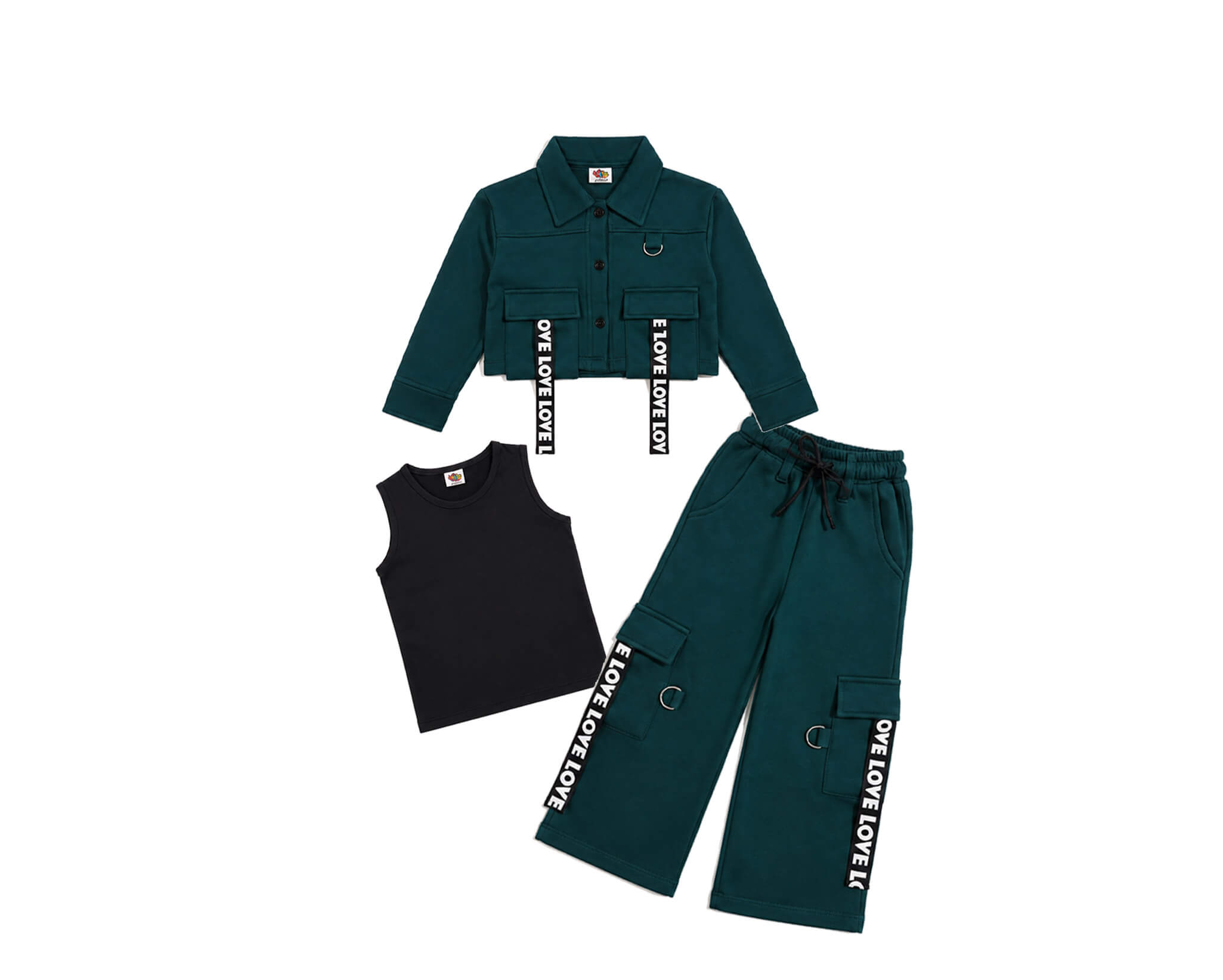 Full Fashion Front Pocket Coat Sleeveless Inner & Baggy Trouser - Green