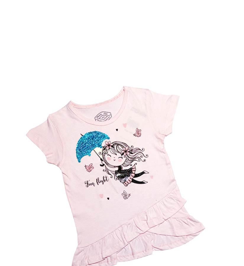 Fun Hight Sequence Umbrella Tee Shirt - Baby Pink