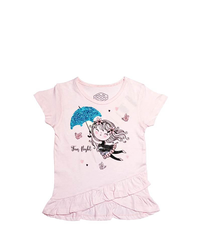 Fun Hight Sequence Umbrella Tee Shirt - Baby Pink