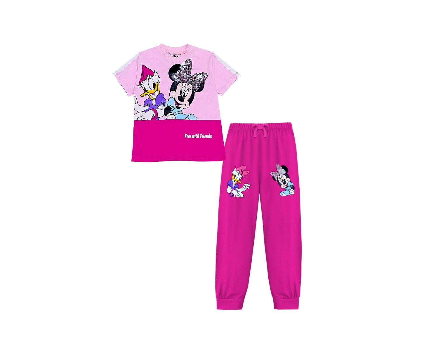 Fun With Friends Penal Tee Shirt & Trouser -Shocking Pink