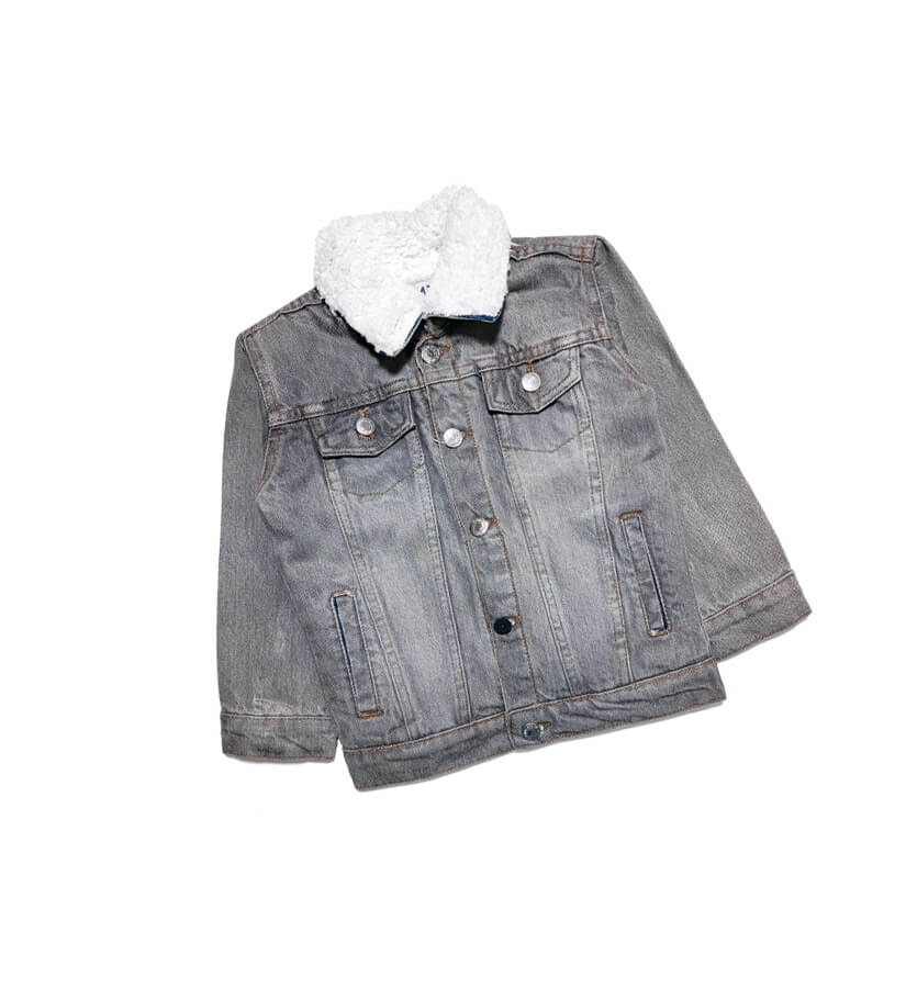 Fur Body Denim Jacket - light Grey