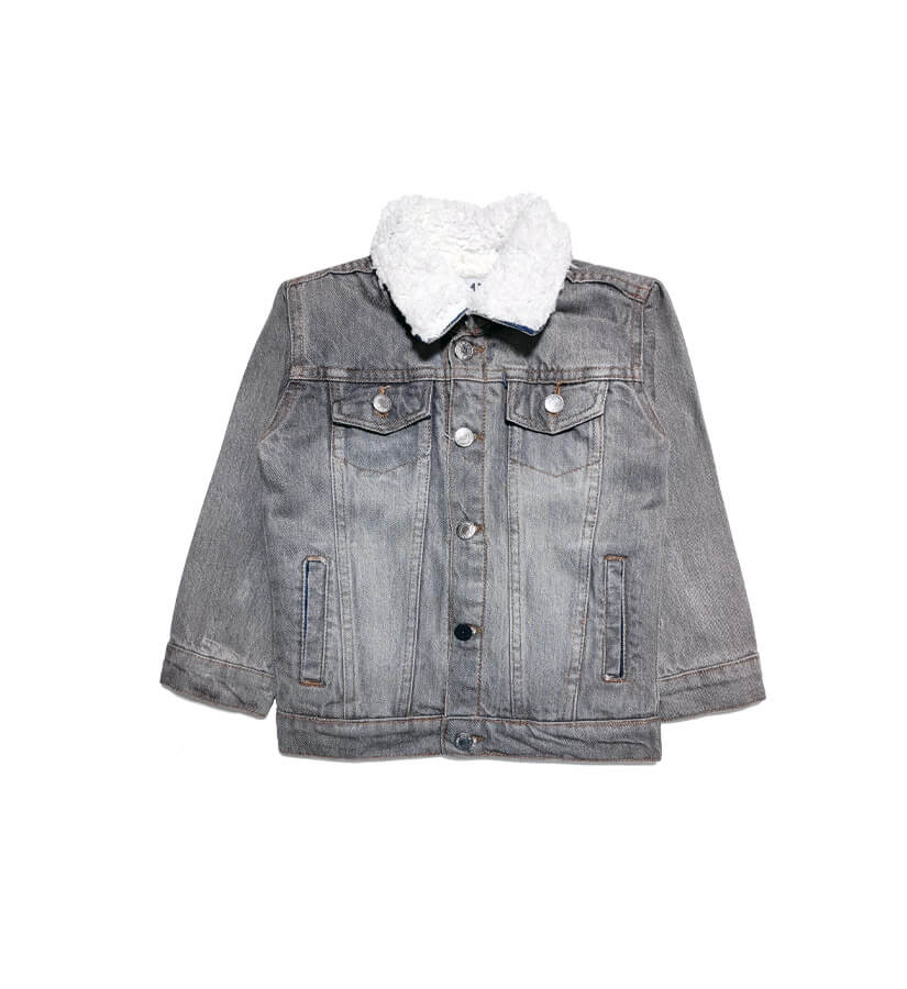 Fur Body Denim Jacket - light Grey