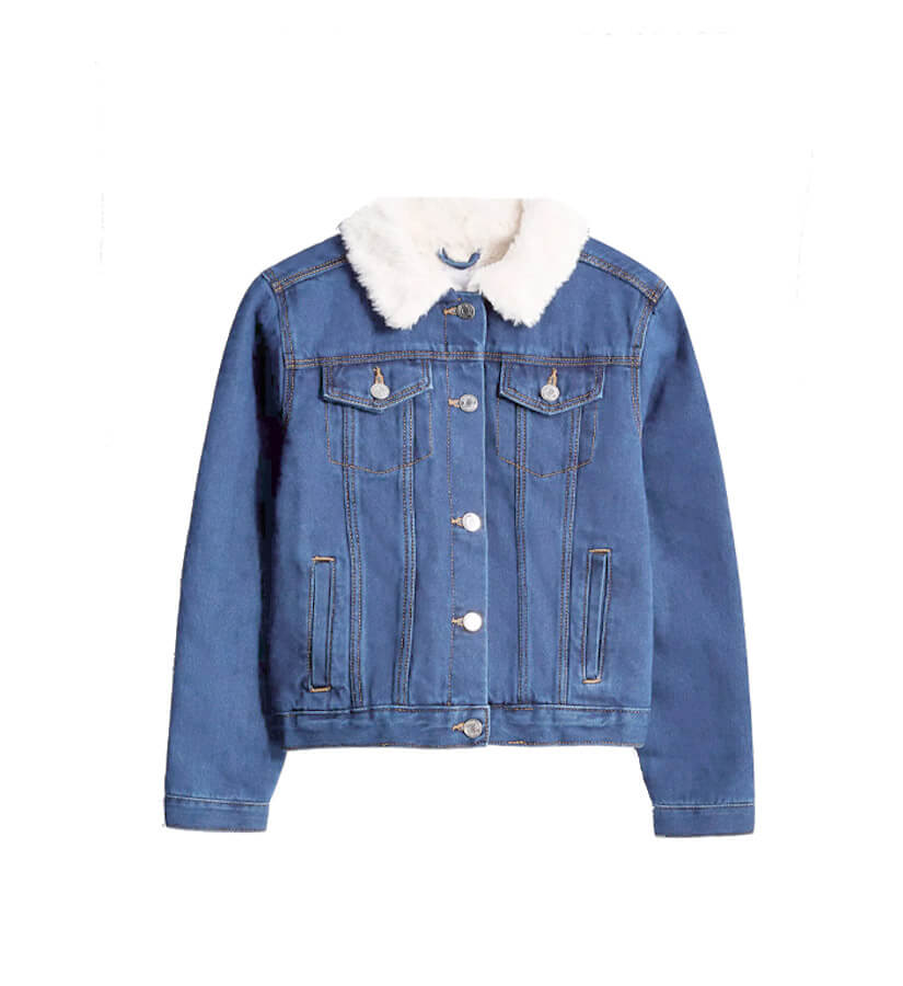 Fur Coller Sherpa Inside warm Denim Jacket - Light Blue