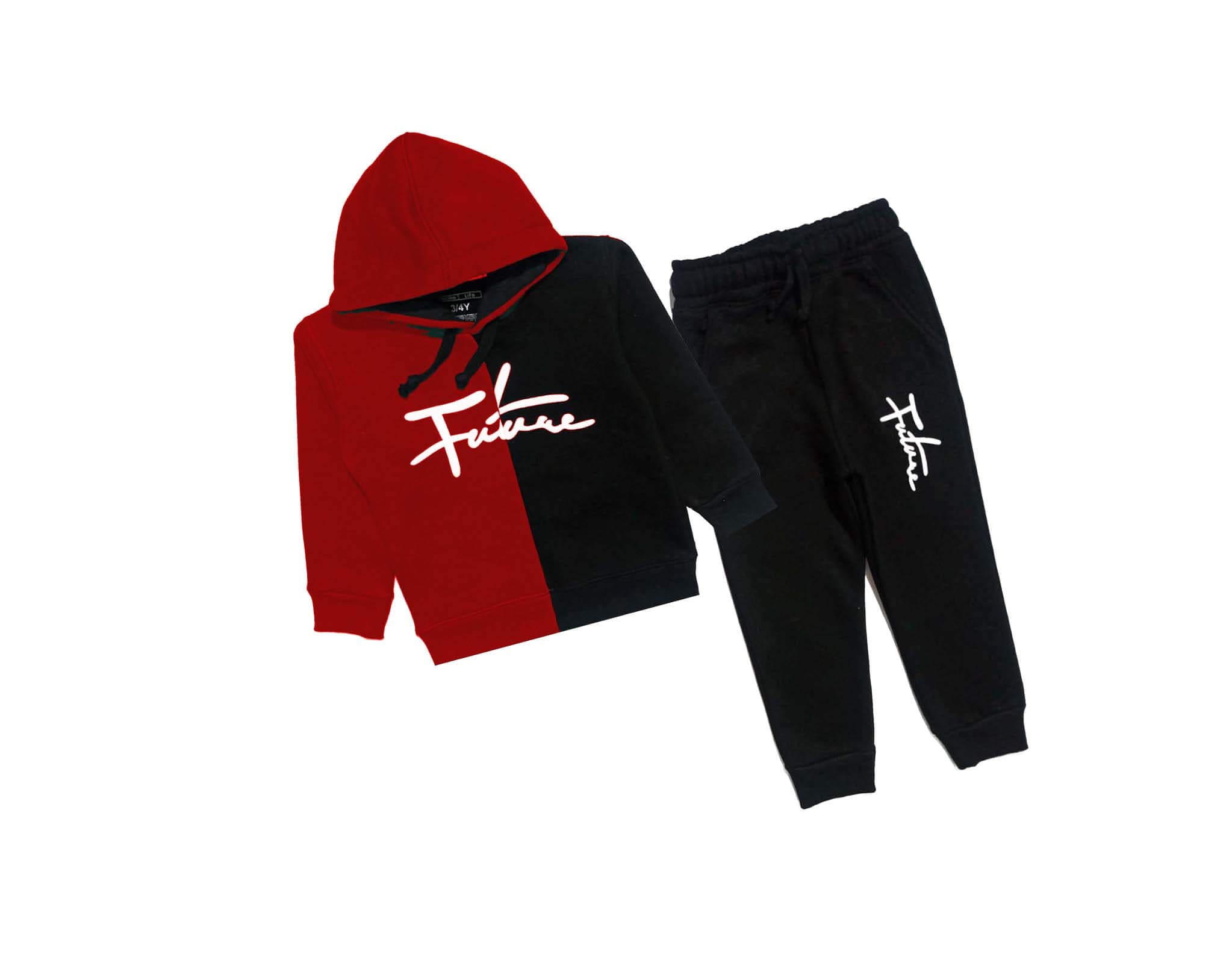 Future Trendy Penal Fleece Hoodie Tracksuits - Red &amp; Black